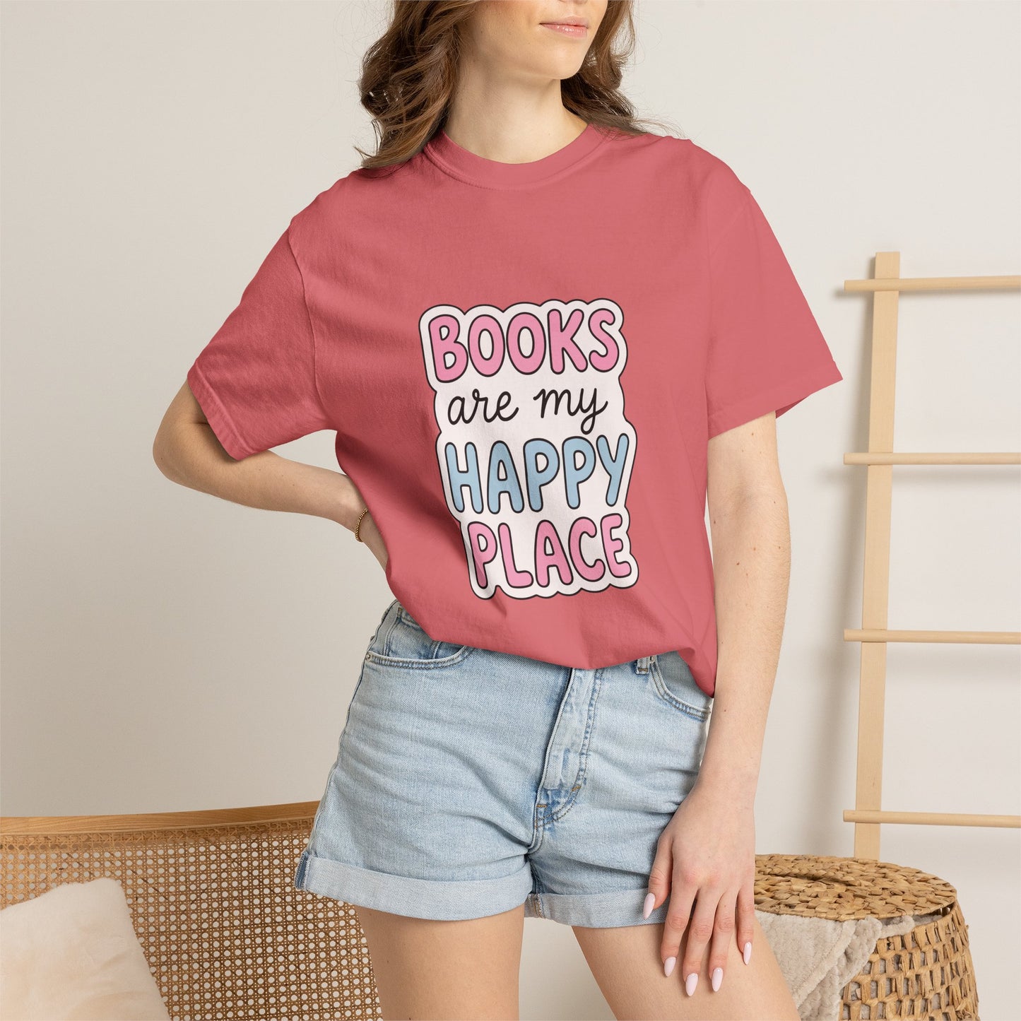 "Books Are My Happy Place" T-Shirt — Cute Pastel Reader Tee