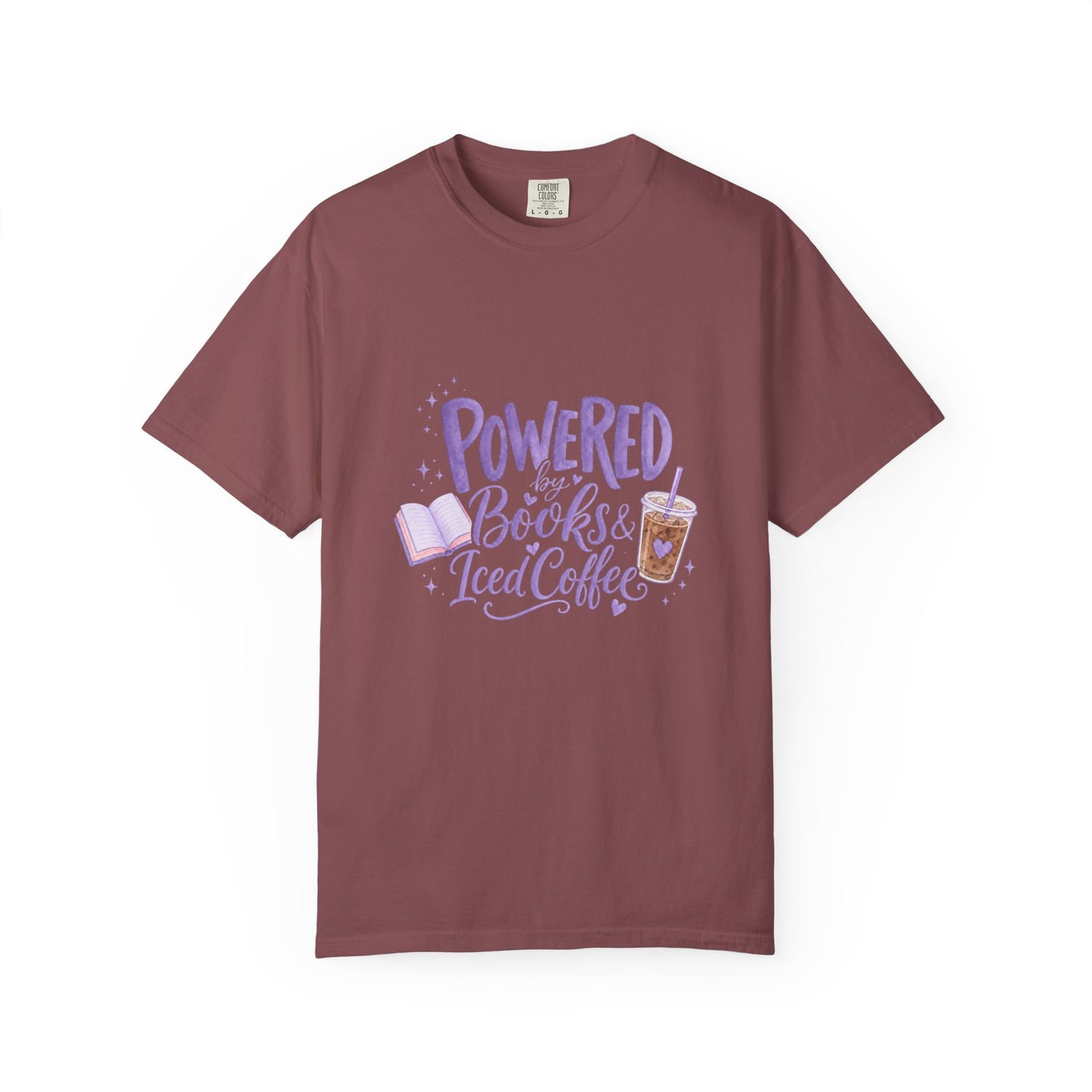 Book Lover T‑Shirt — "Powered by Books & Iced Coffee" Graphic Tee