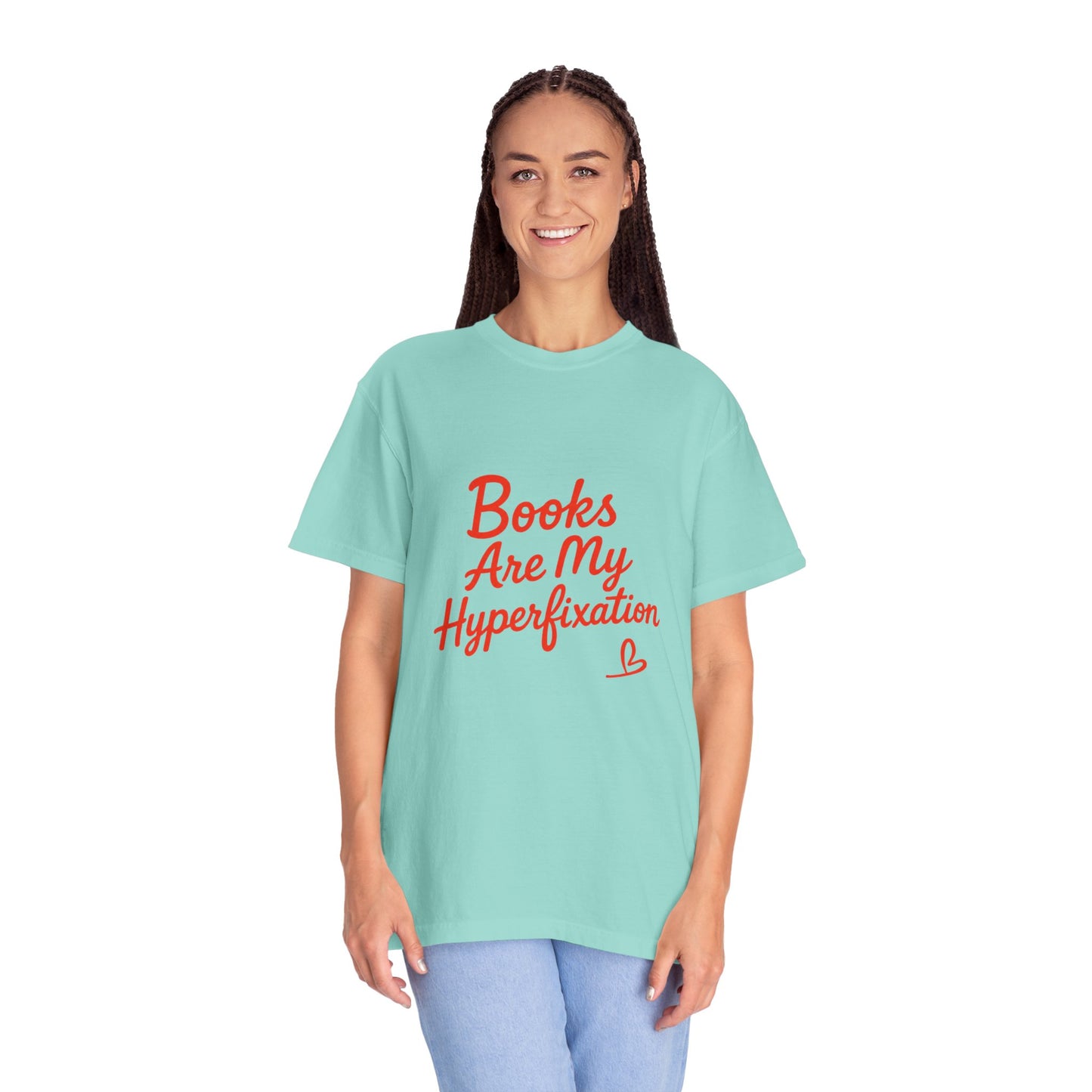 Books Are My Hyperfixation T-Shirt — Cute Red Script Reading Tee for Book Lovers