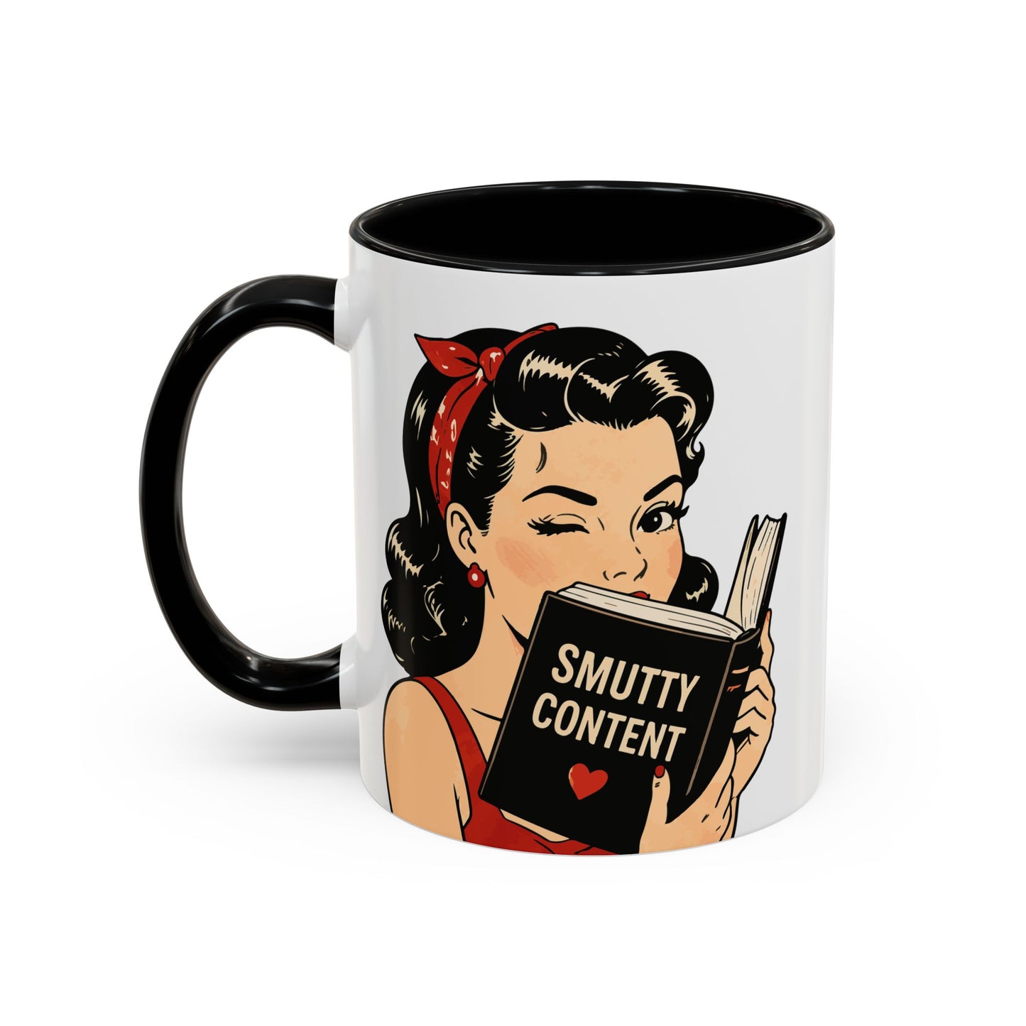 Retro Pin-Up Coffee Mug — Vintage Pop Art Woman with Heart Lollipop (11oz)
