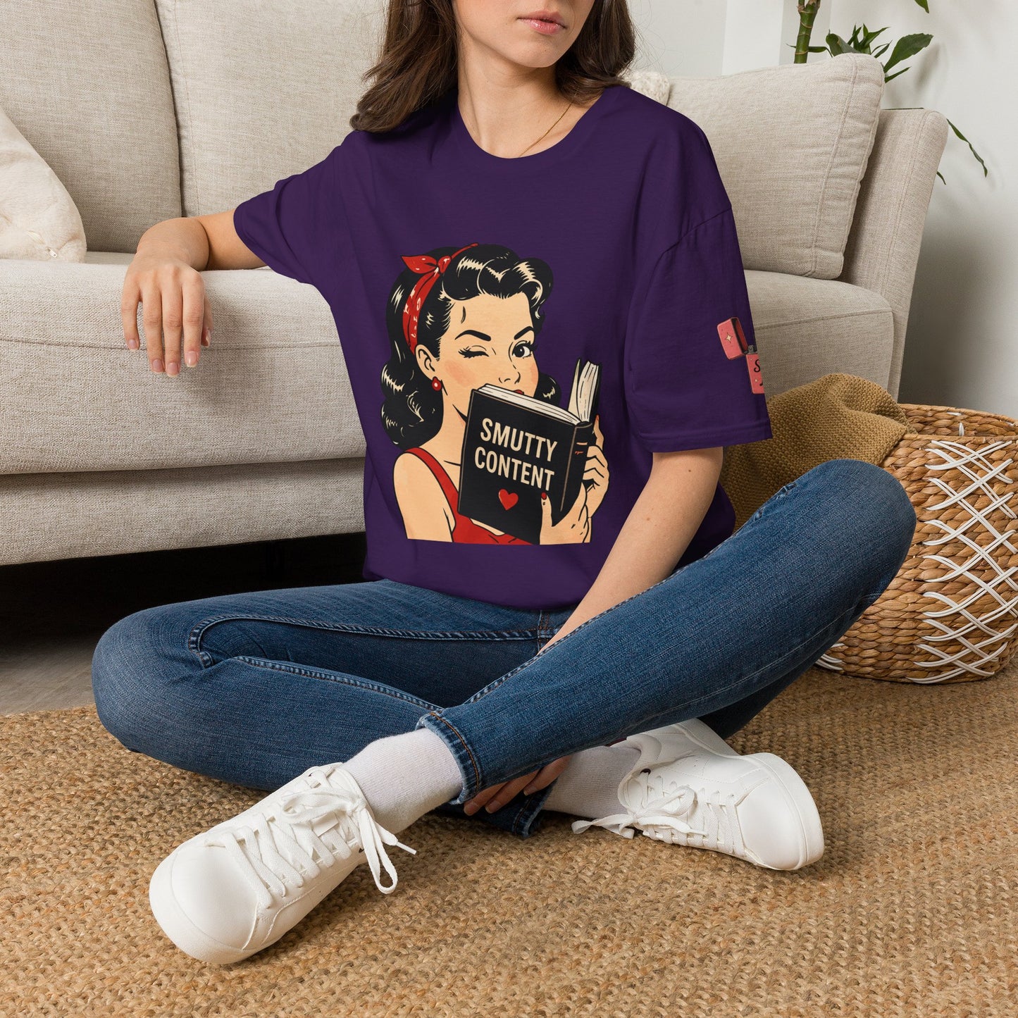 Lightweight Fabric - Vintage Pin-up Reading Tee — "Smutty Content" Graphic T-Shirt
