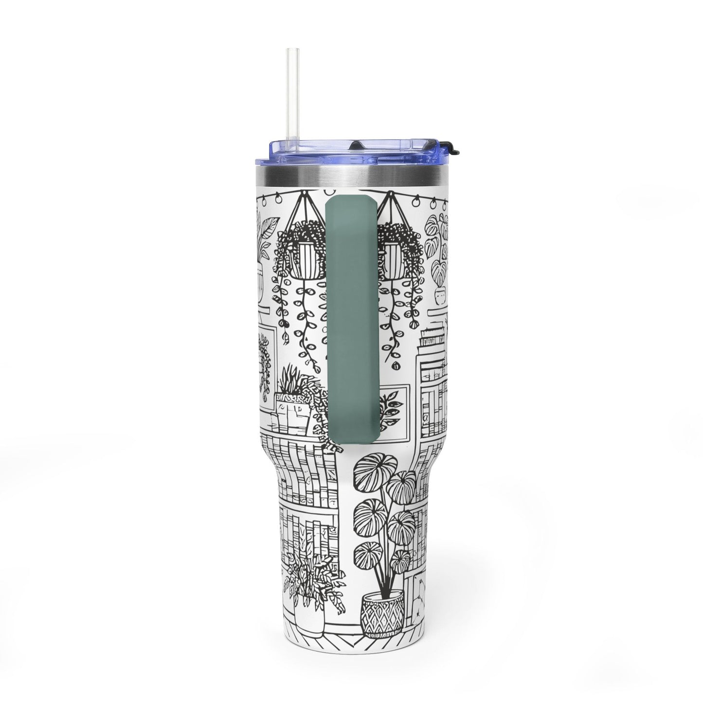40oz Booklover Vacuum Tumbler – Illustrated Bookshelf Design