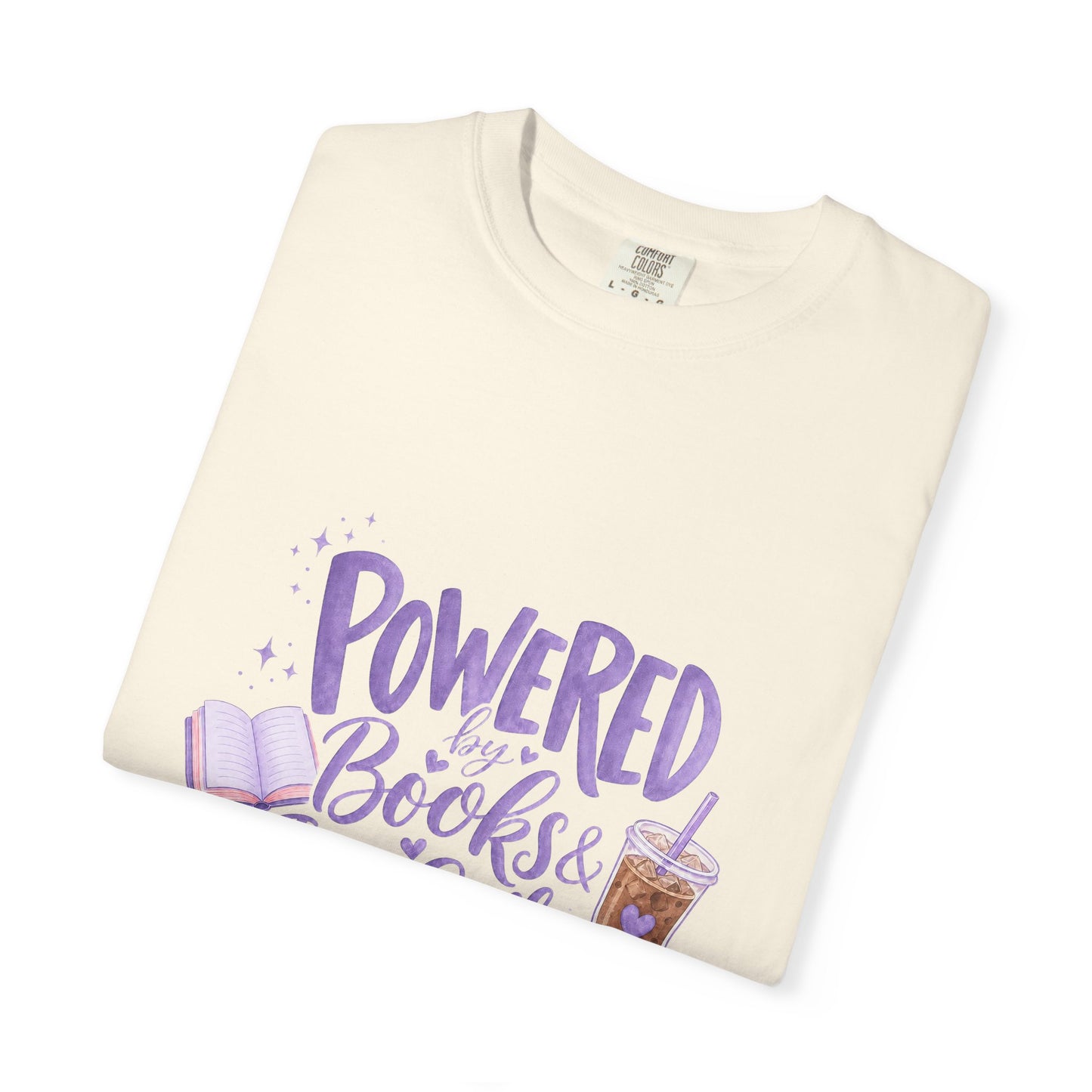 Book Lover T‑Shirt — "Powered by Books & Iced Coffee" Graphic Tee