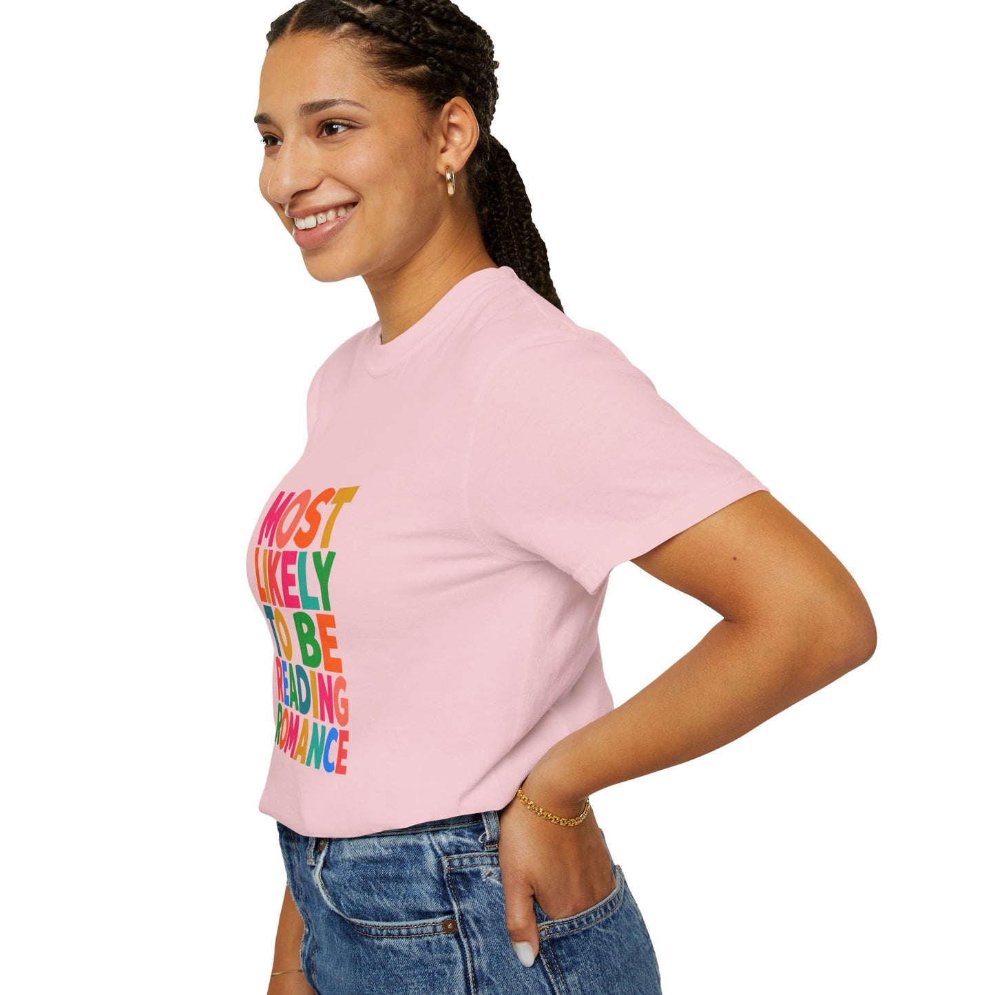 "Most Likely to Be Reading Romance" Colourful Book Lover Tee