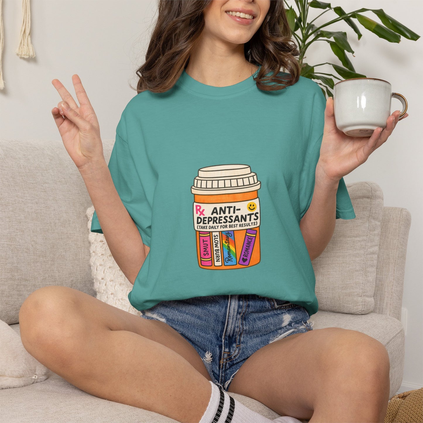 T-Shirt — "Anti-Depressants" Coffee & Books Graphic Tee