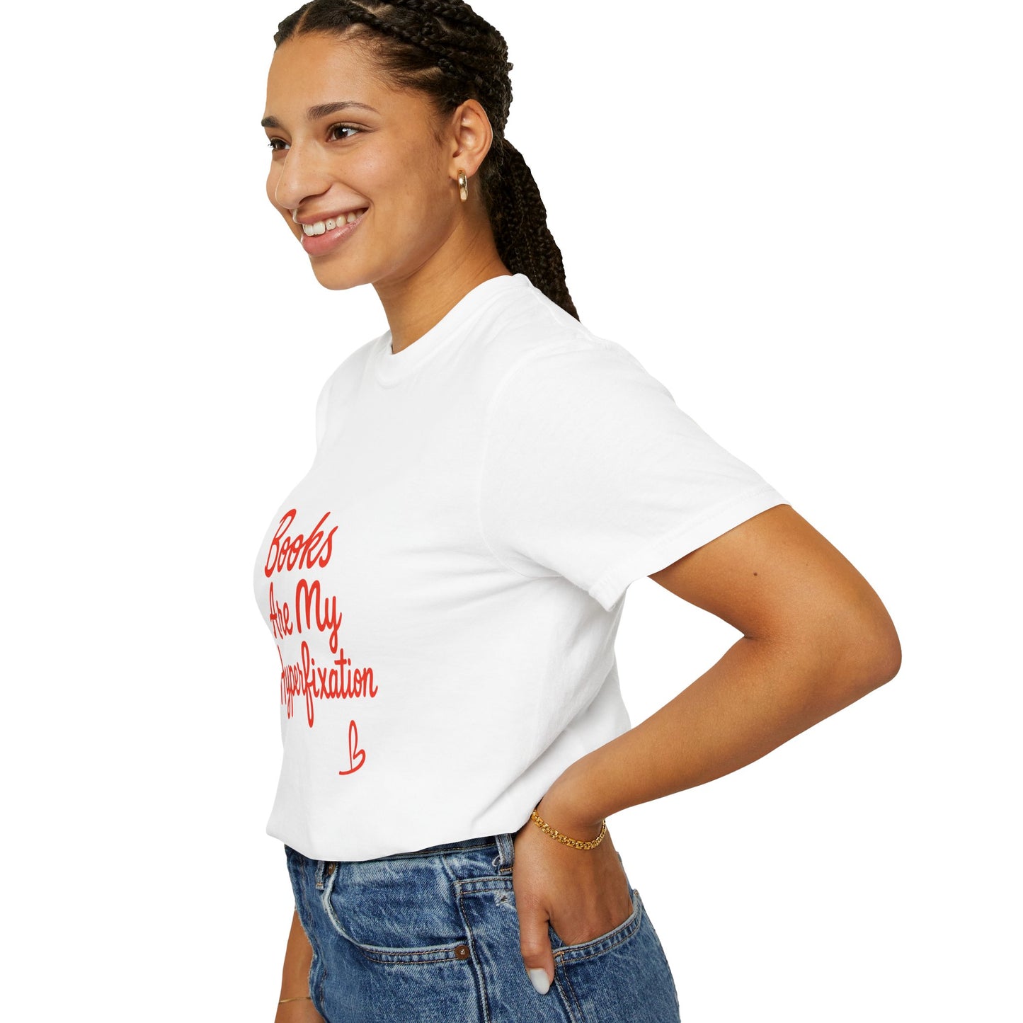Books Are My Hyperfixation T-Shirt — Cute Red Script Reading Tee for Book Lovers