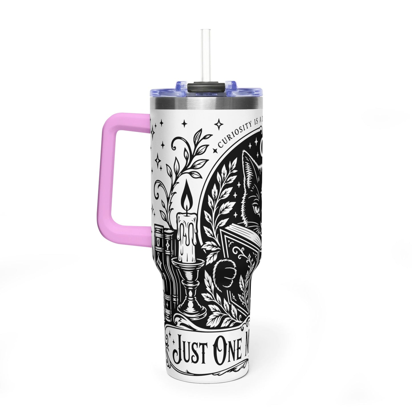 40oz Vacuum Tumbler — Black Cat "Just One More Chapter" Bookish Travel Mug