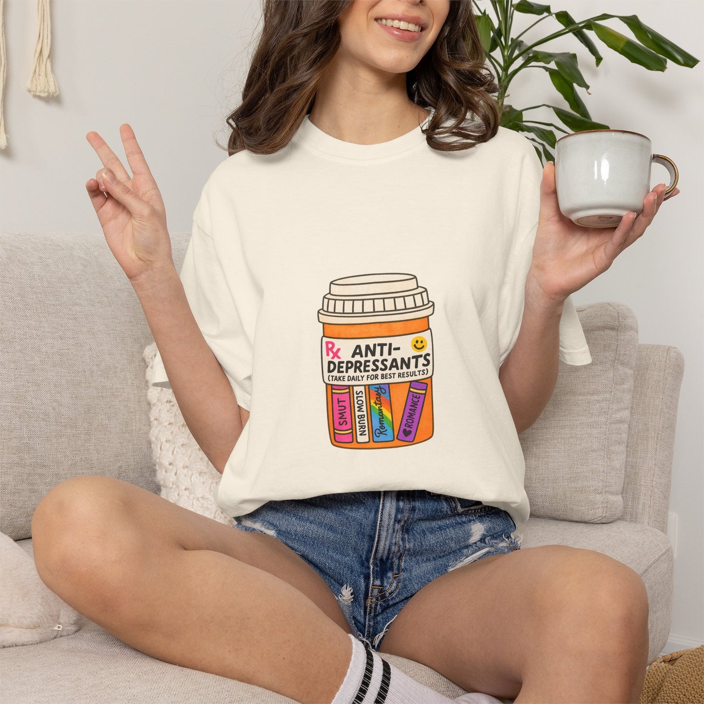 T-Shirt — "Anti-Depressants" Coffee & Books Graphic Tee