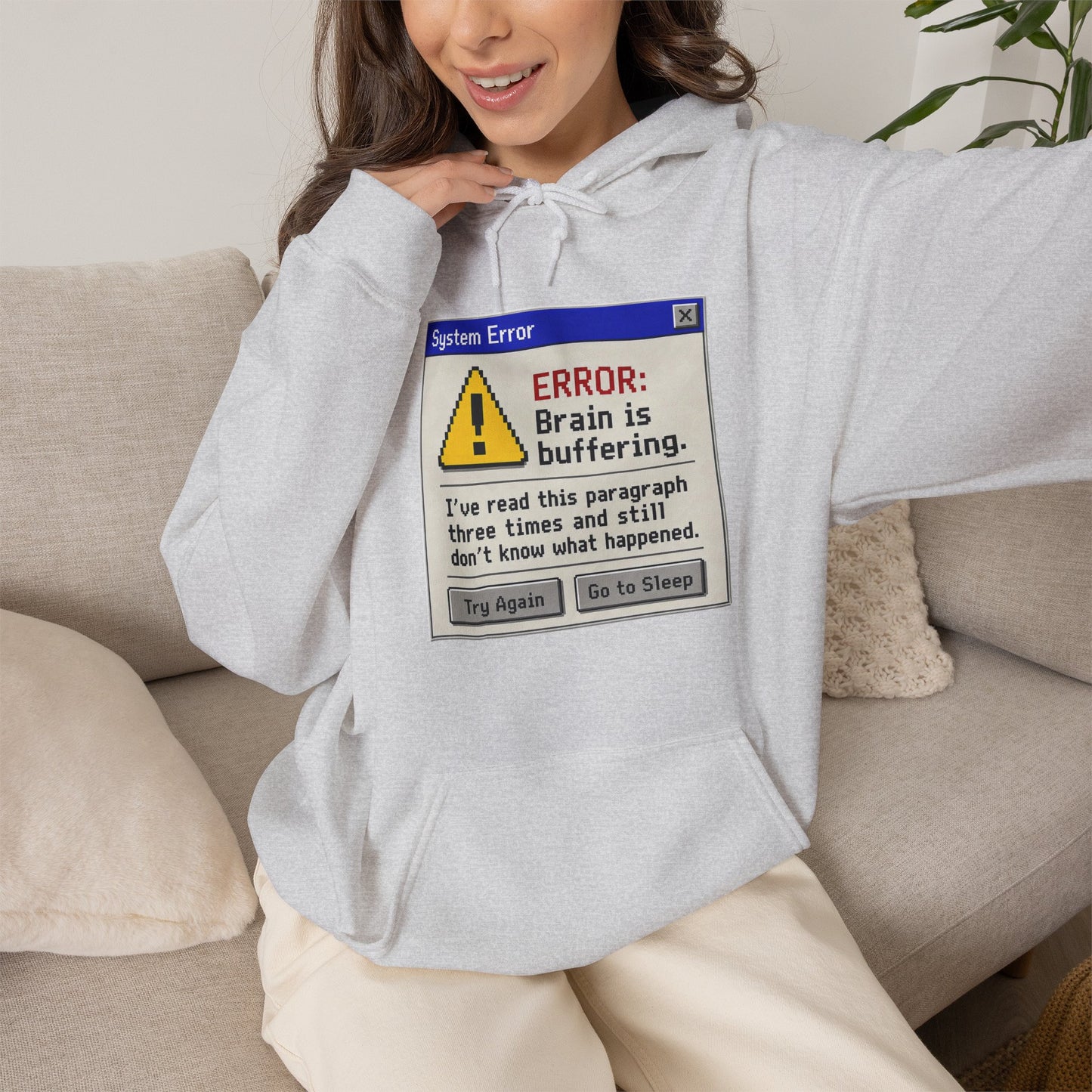 Neurospicy "ERROR: Brain is buffering" Retro Computer Alert Graphic Hoodie