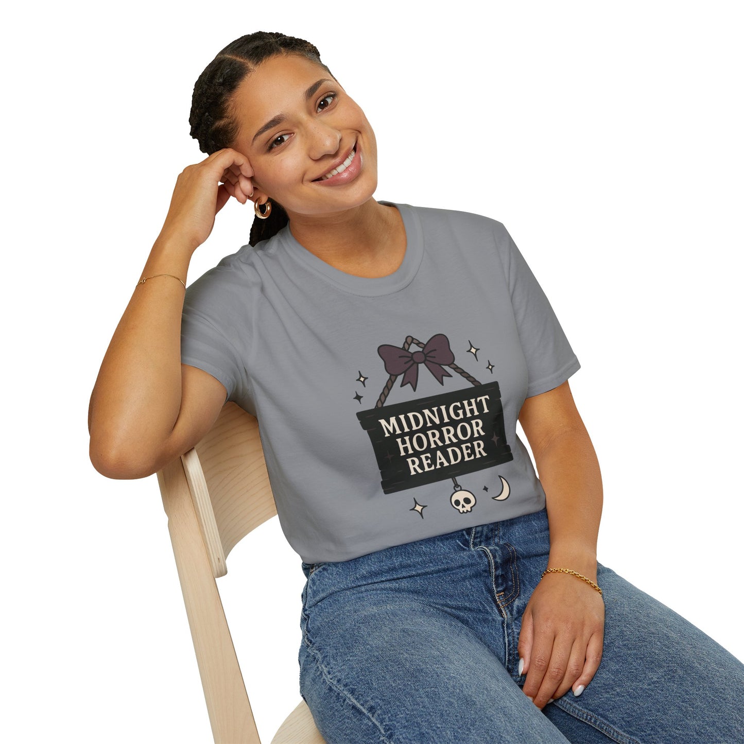 Lightweight Fabric - "Midnight Horror Reader" T-Shirt — Spooky Book Lover Graphic Tee