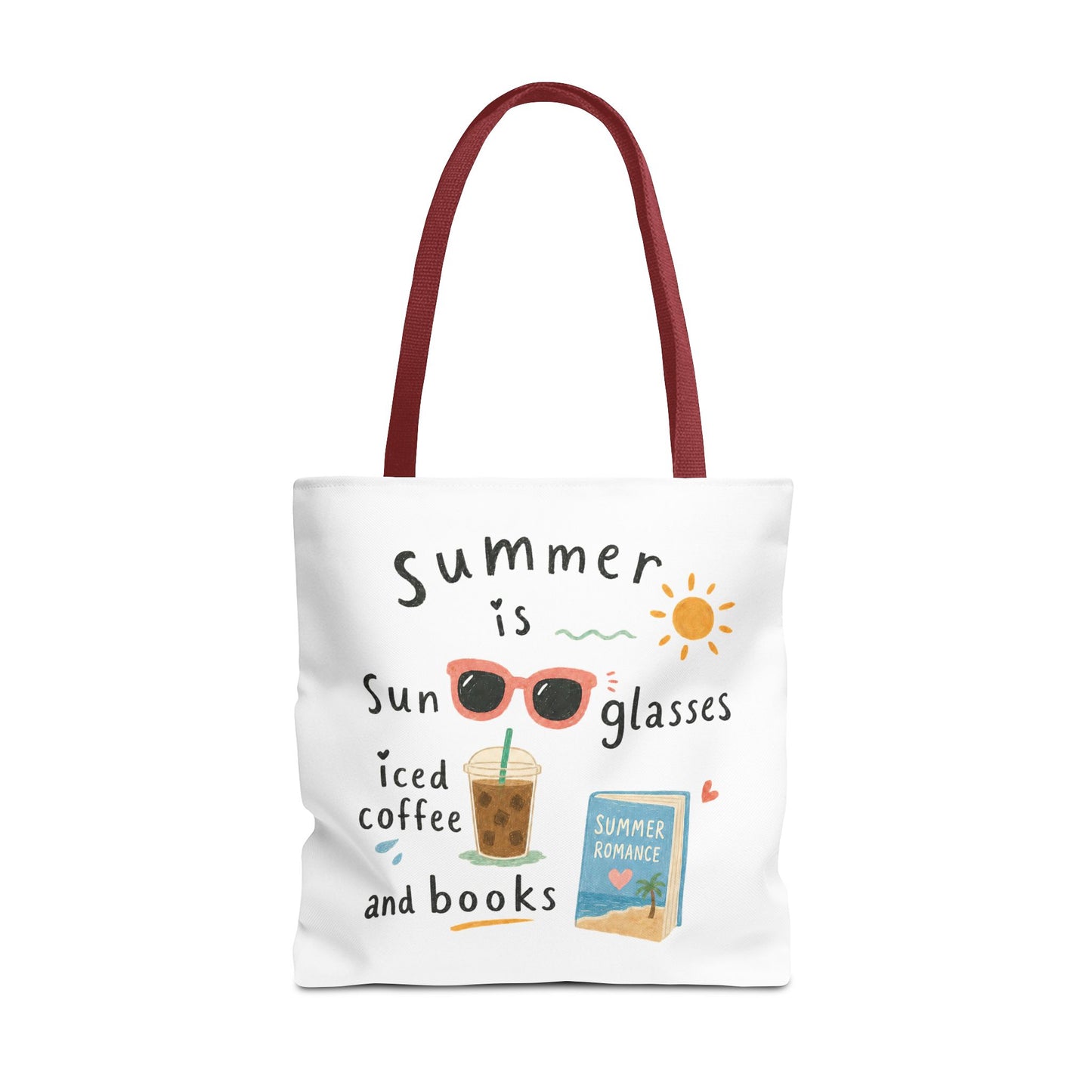 Summer Tote Bag — “Summer is Sunglasses, Iced Coffee and Books” Beach Book Bag