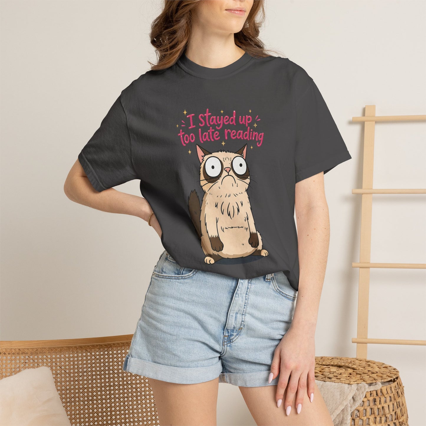 "I Stayed Up Too Late Reading" Cat T-Shirt — Cute Book Lover Graphic Tee