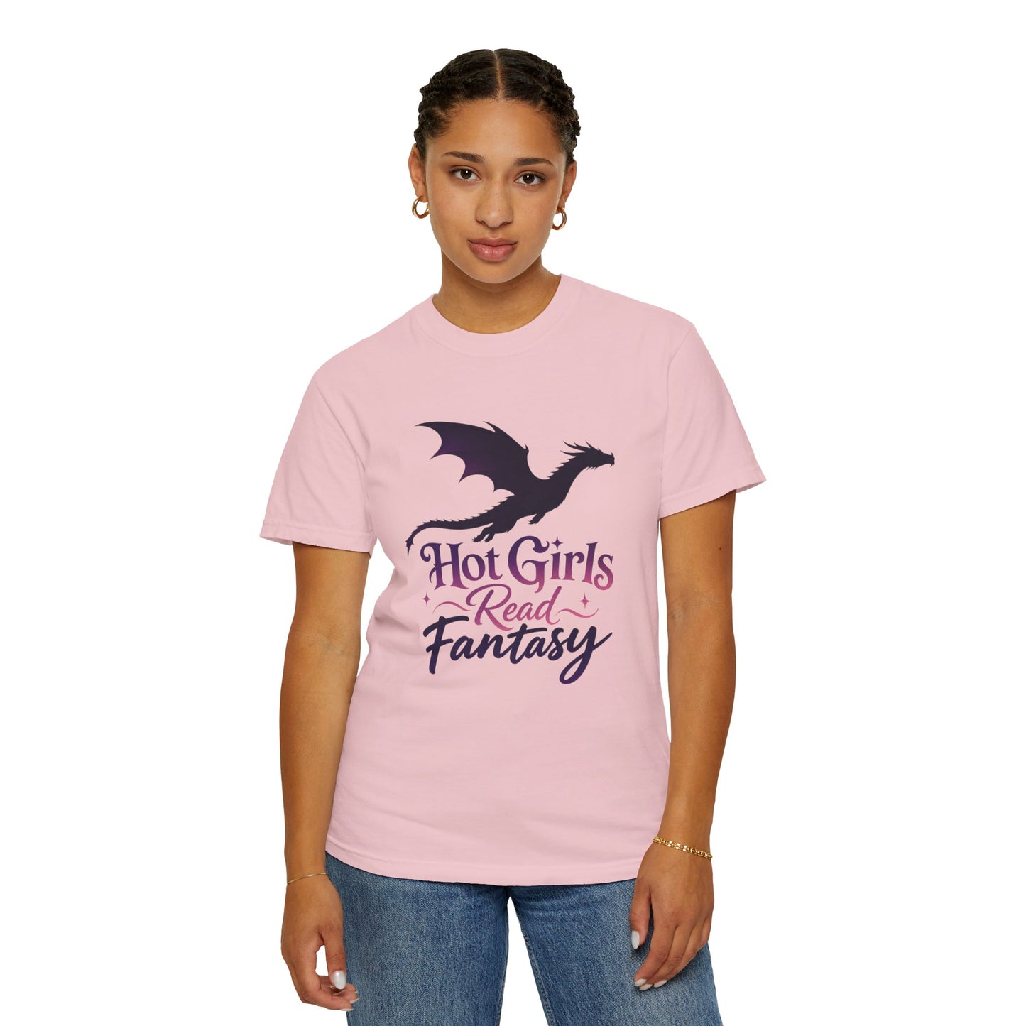 Fantasy Reader T‑Shirt — "Hot Girls Read Fantasy" Dragon Graphic