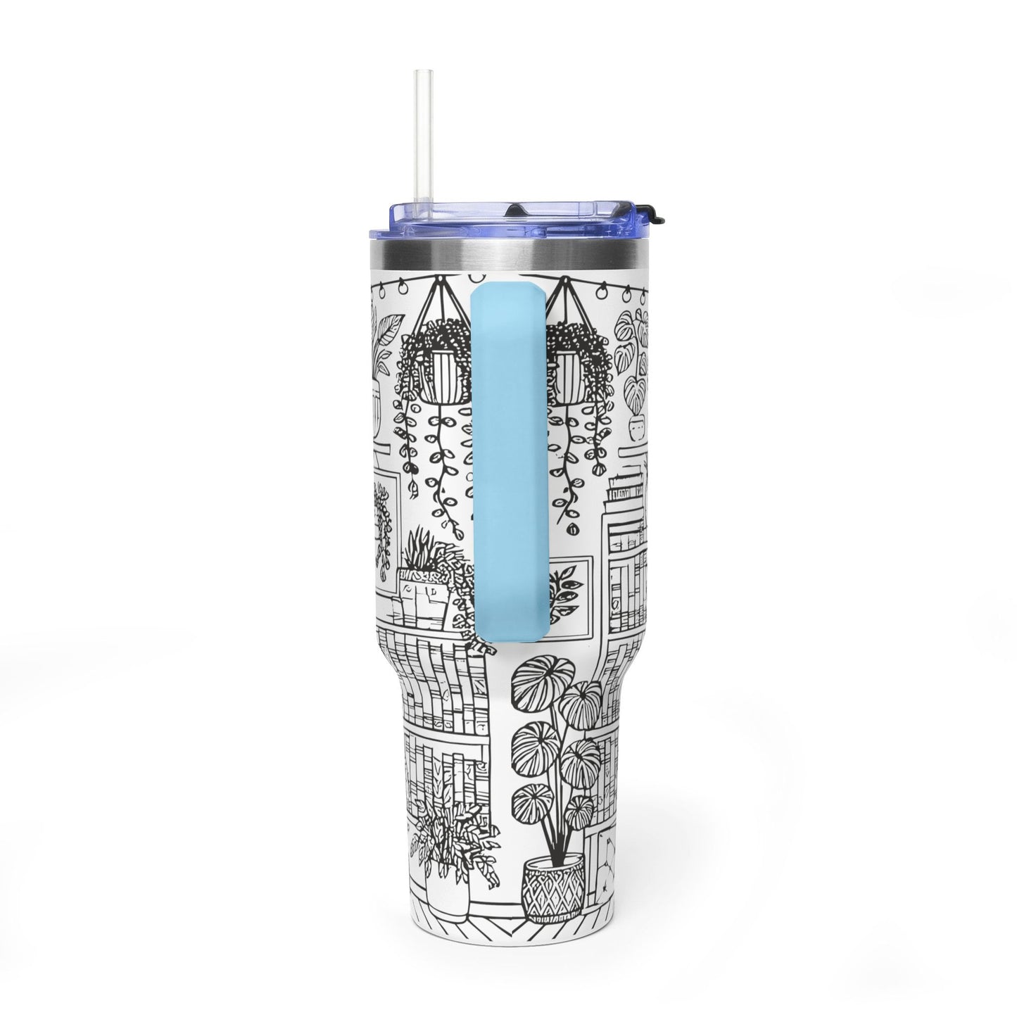 40oz Booklover Vacuum Tumbler – Illustrated Bookshelf Design