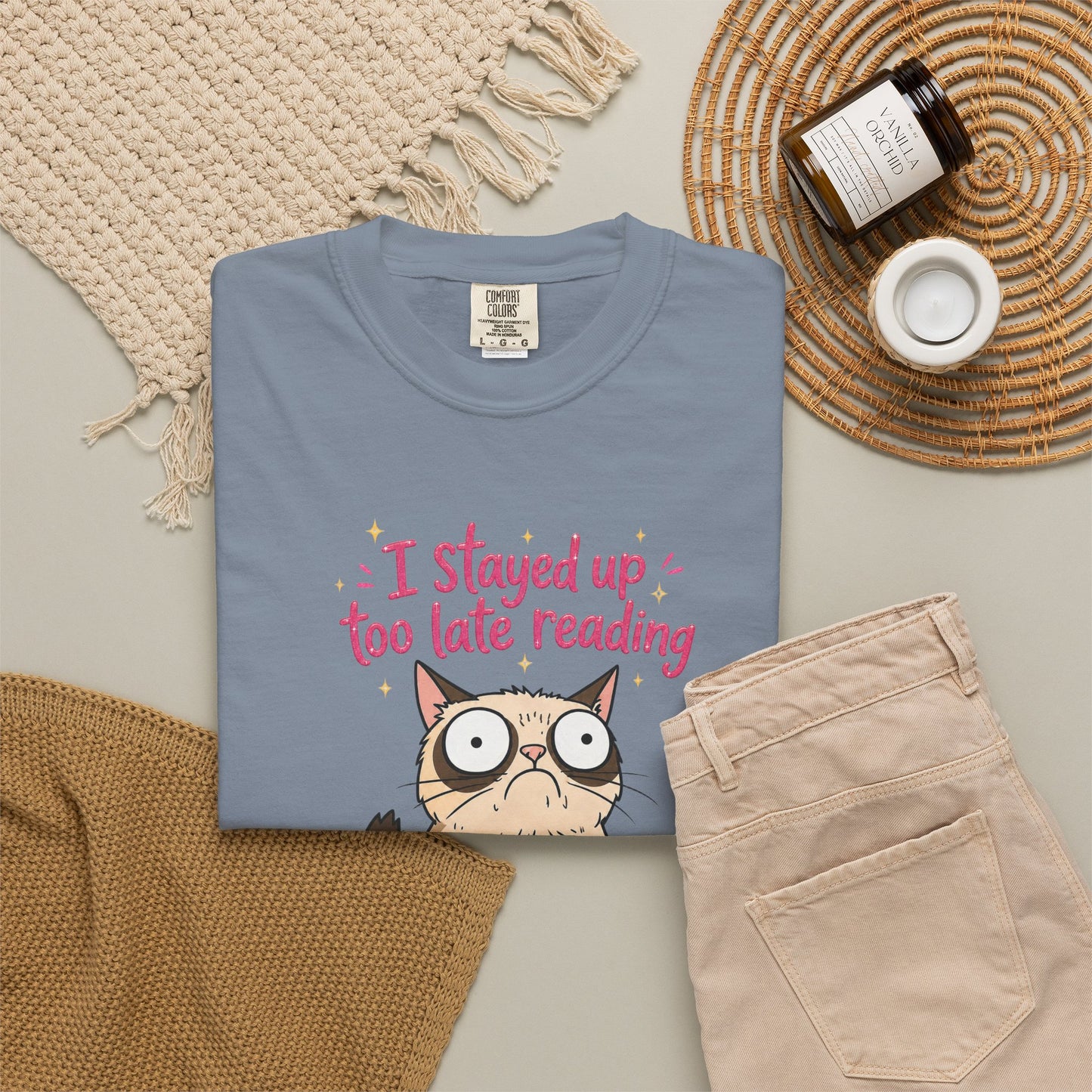"I Stayed Up Too Late Reading" Cat T-Shirt — Cute Book Lover Graphic Tee
