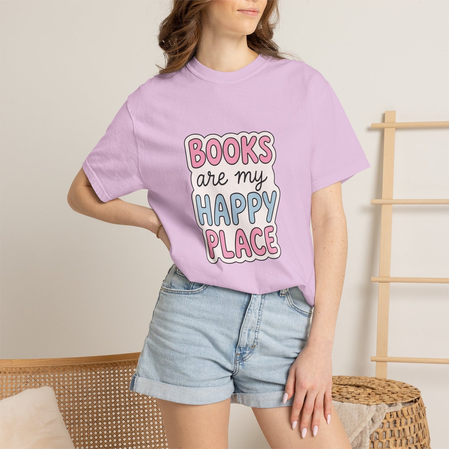"Books Are My Happy Place" T-Shirt — Cute Pastel Reader Tee
