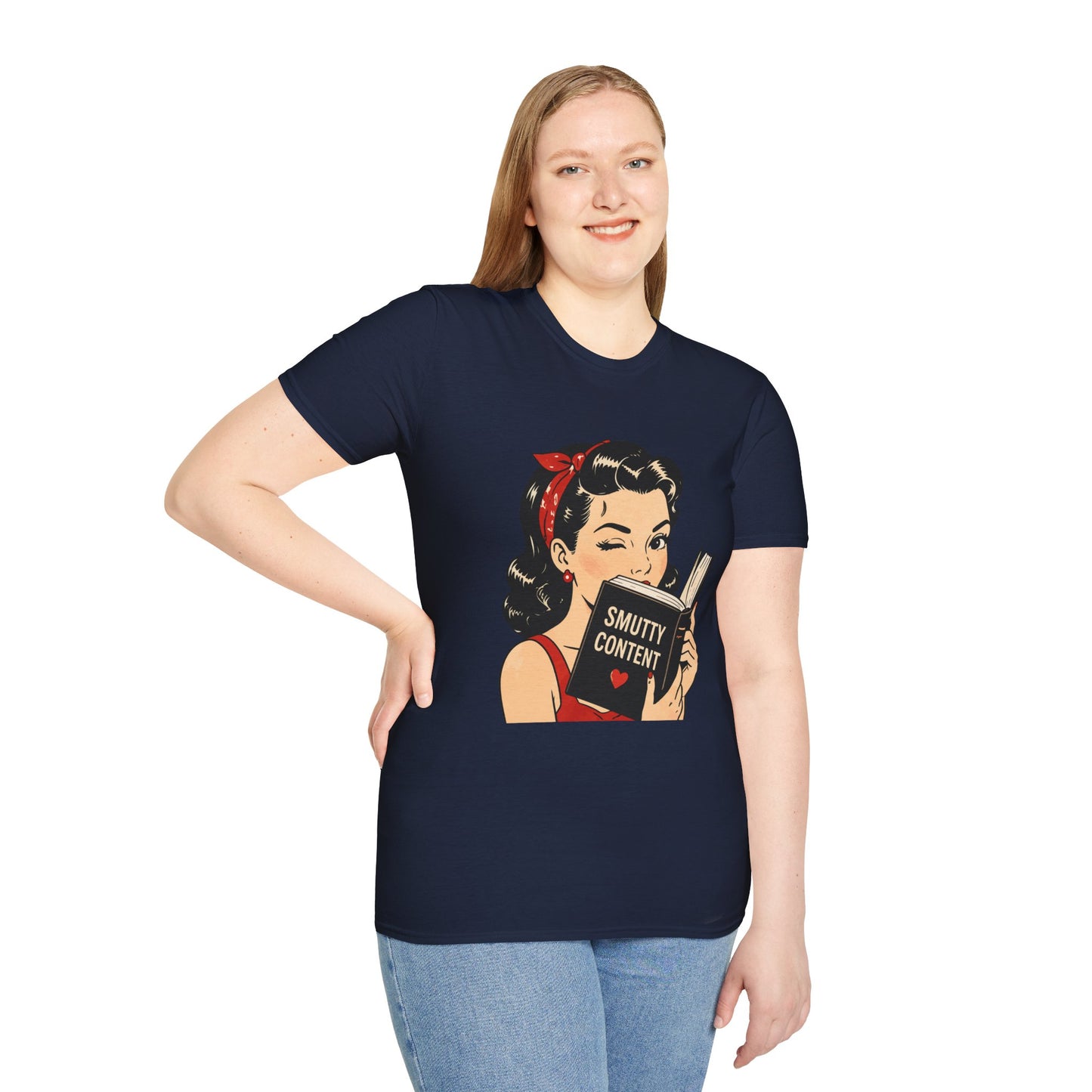 Lightweight Fabric - Vintage Pin-up Reading Tee — "Smutty Content" Graphic T-Shirt