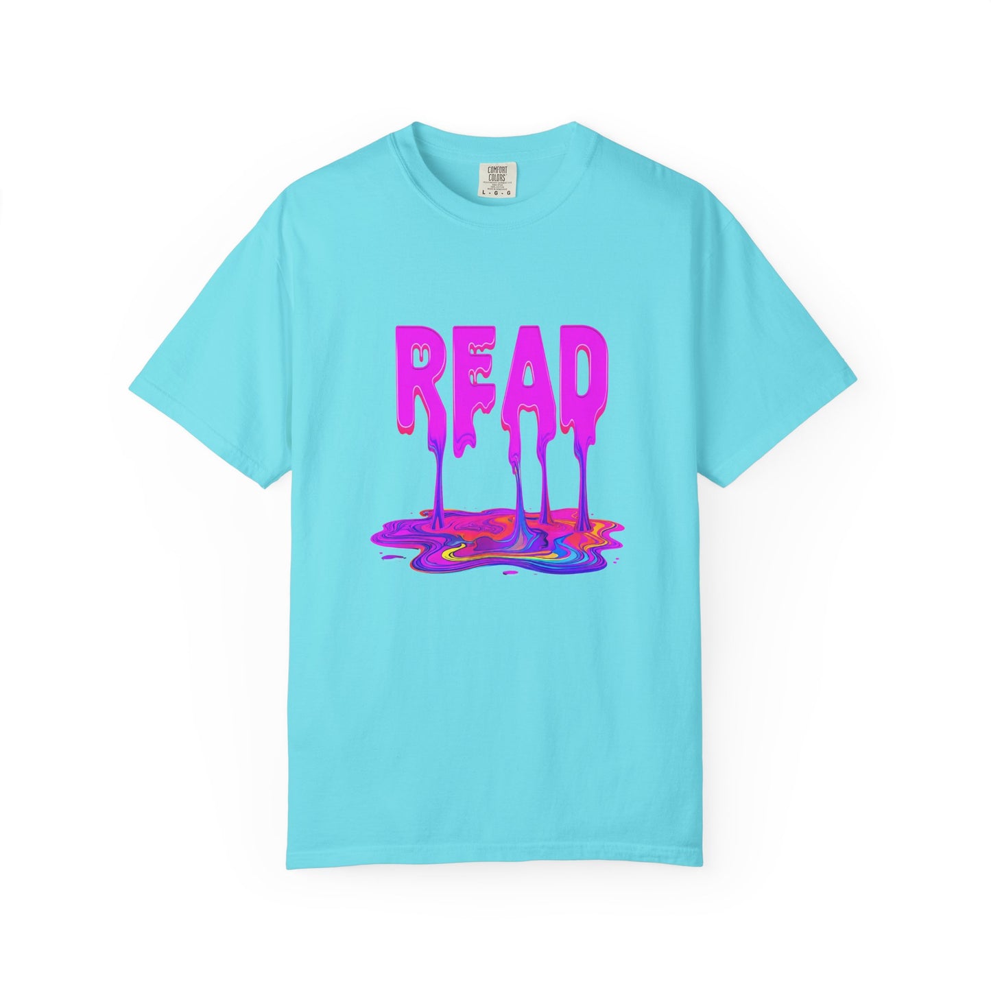 "READ" Dripping Graphic T-Shirt — Psychedelic Melting Book Design