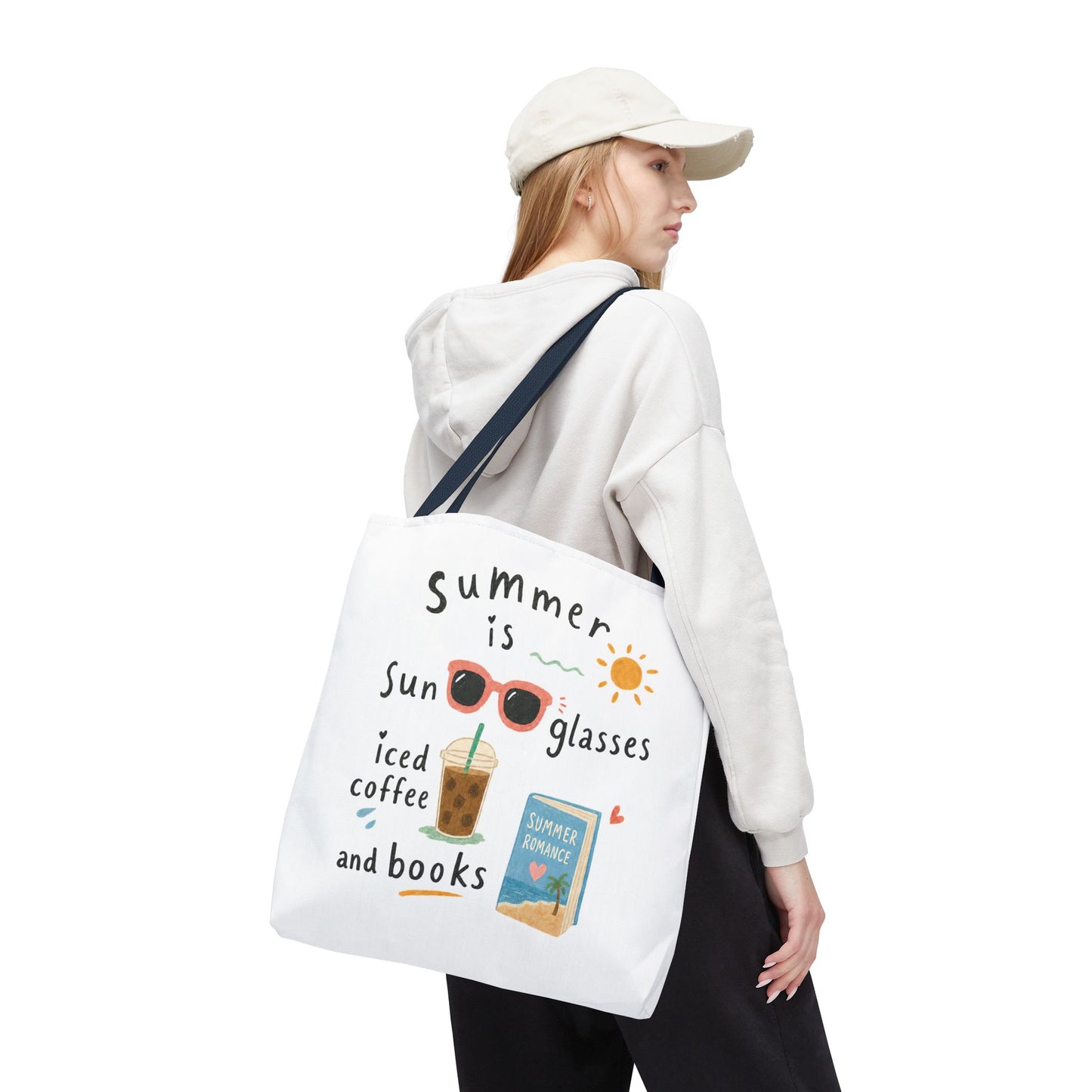 Summer Tote Bag — “Summer is Sunglasses, Iced Coffee and Books” Beach Book Bag