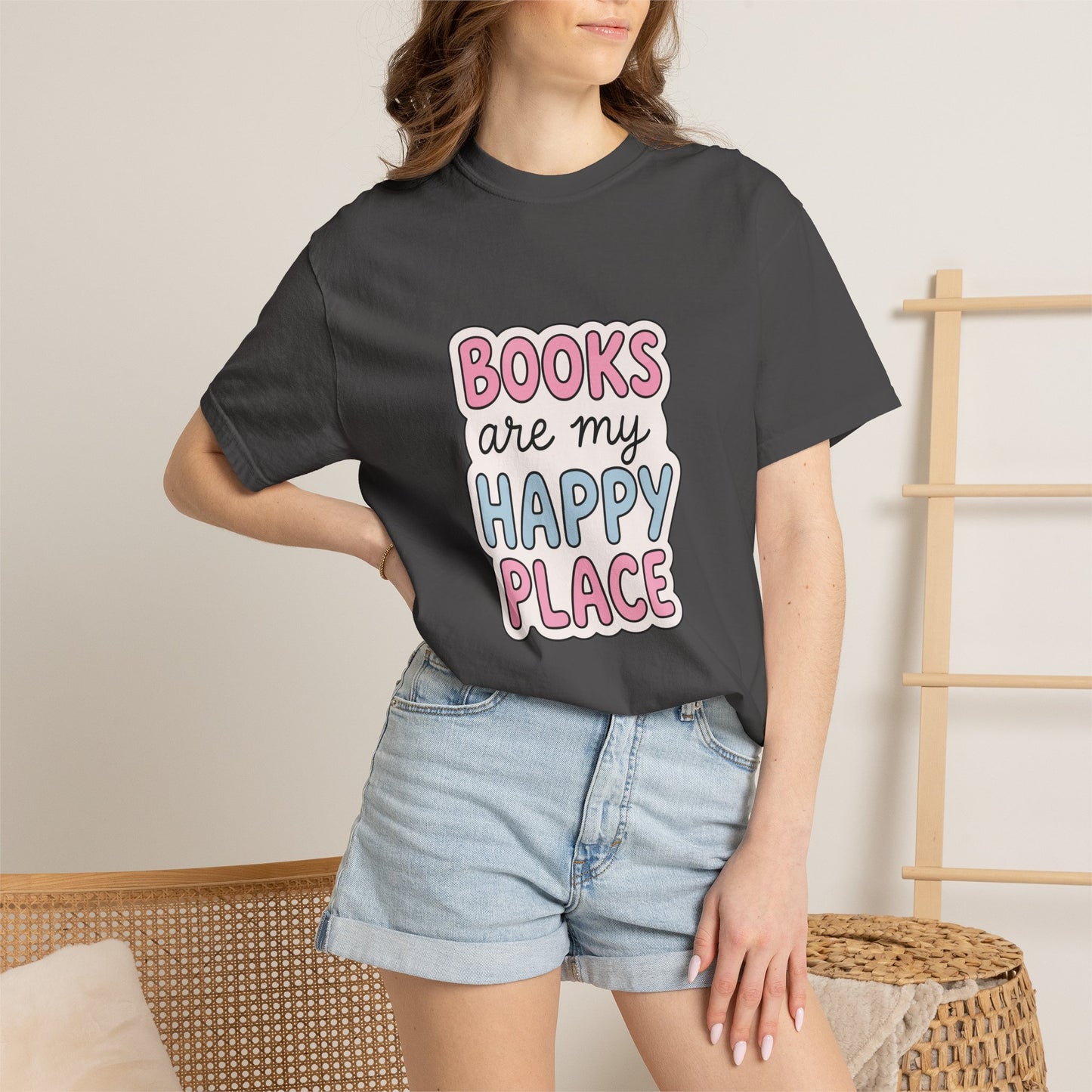 "Books Are My Happy Place" T-Shirt — Cute Pastel Reader Tee