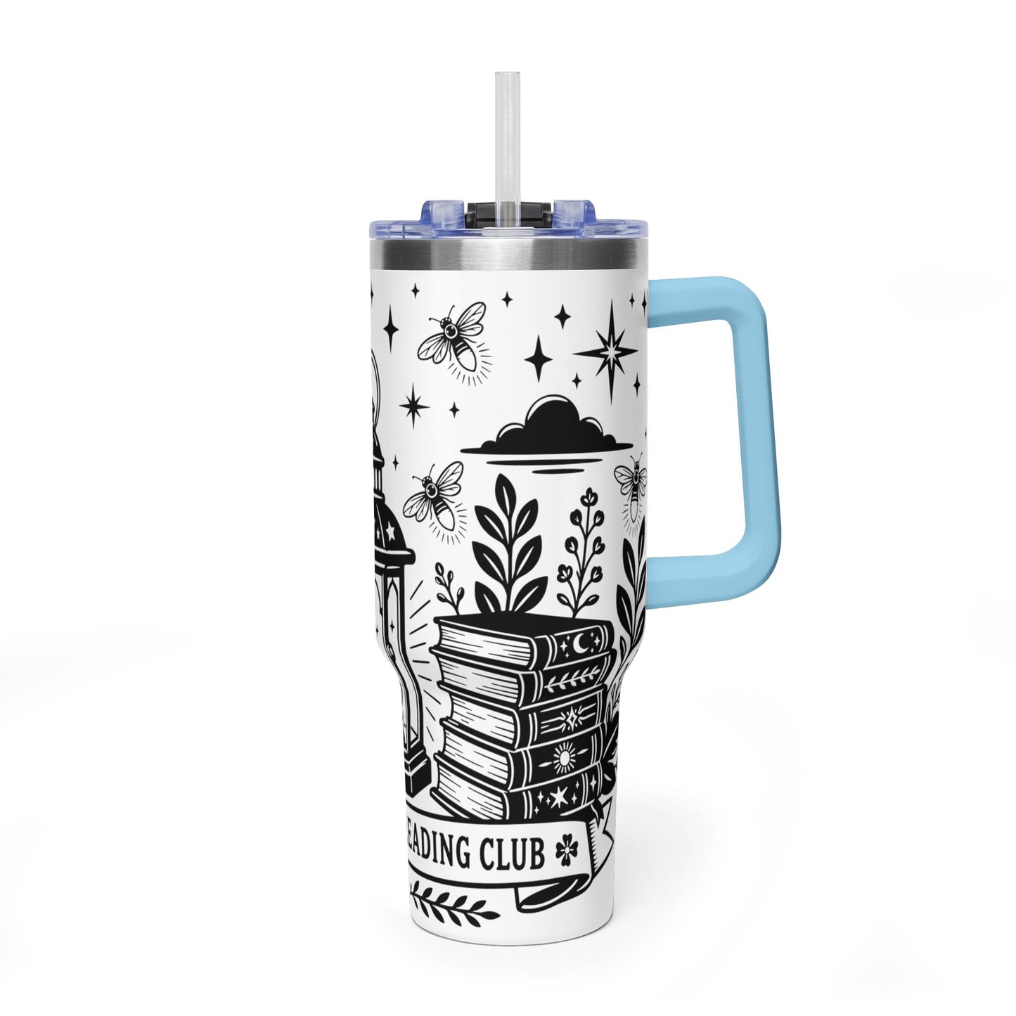 40oz Vacuum Tumbler — "Late Night Reading Club" Lantern & Moon Book Lover Travel Mug