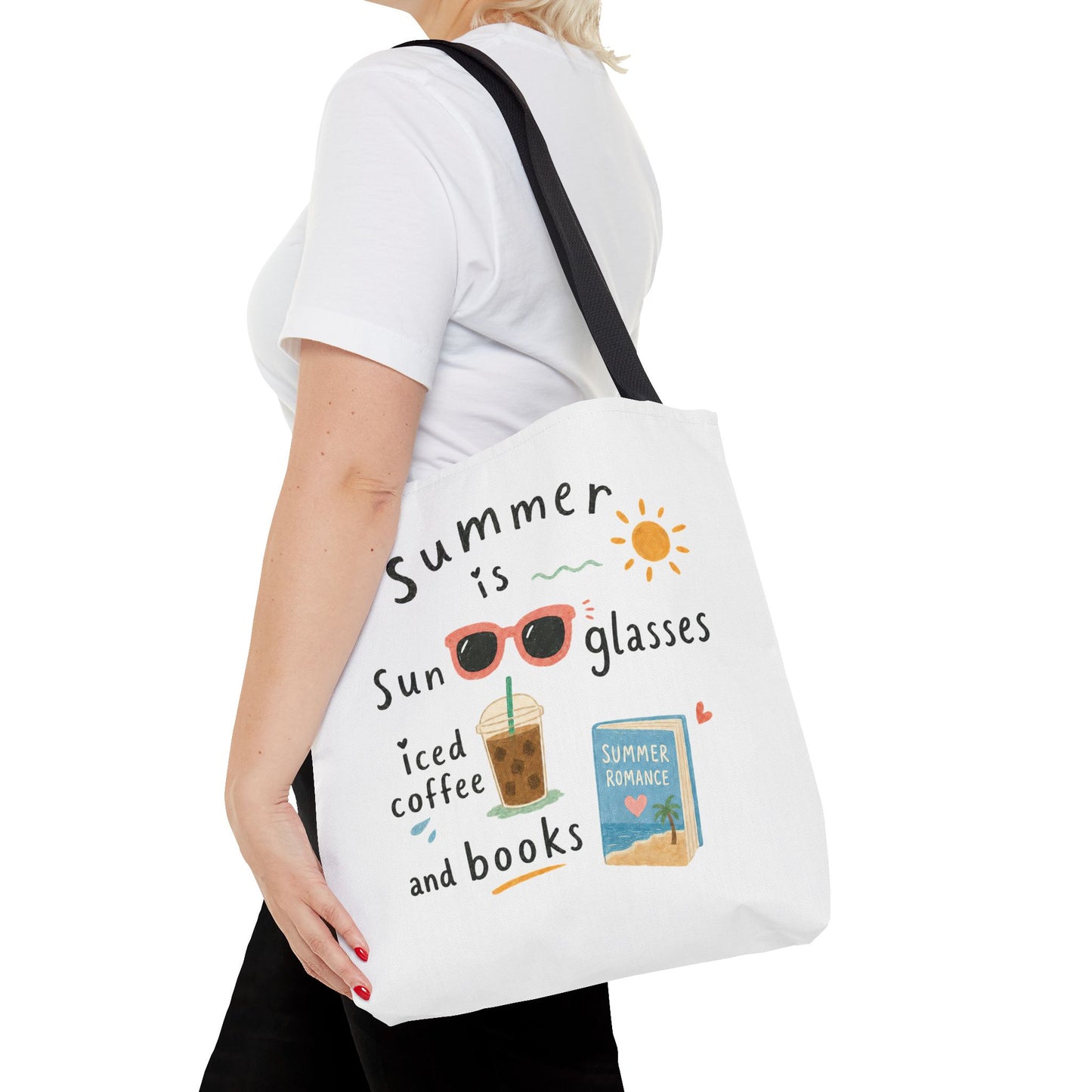 Summer Tote Bag — “Summer is Sunglasses, Iced Coffee and Books” Beach Book Bag