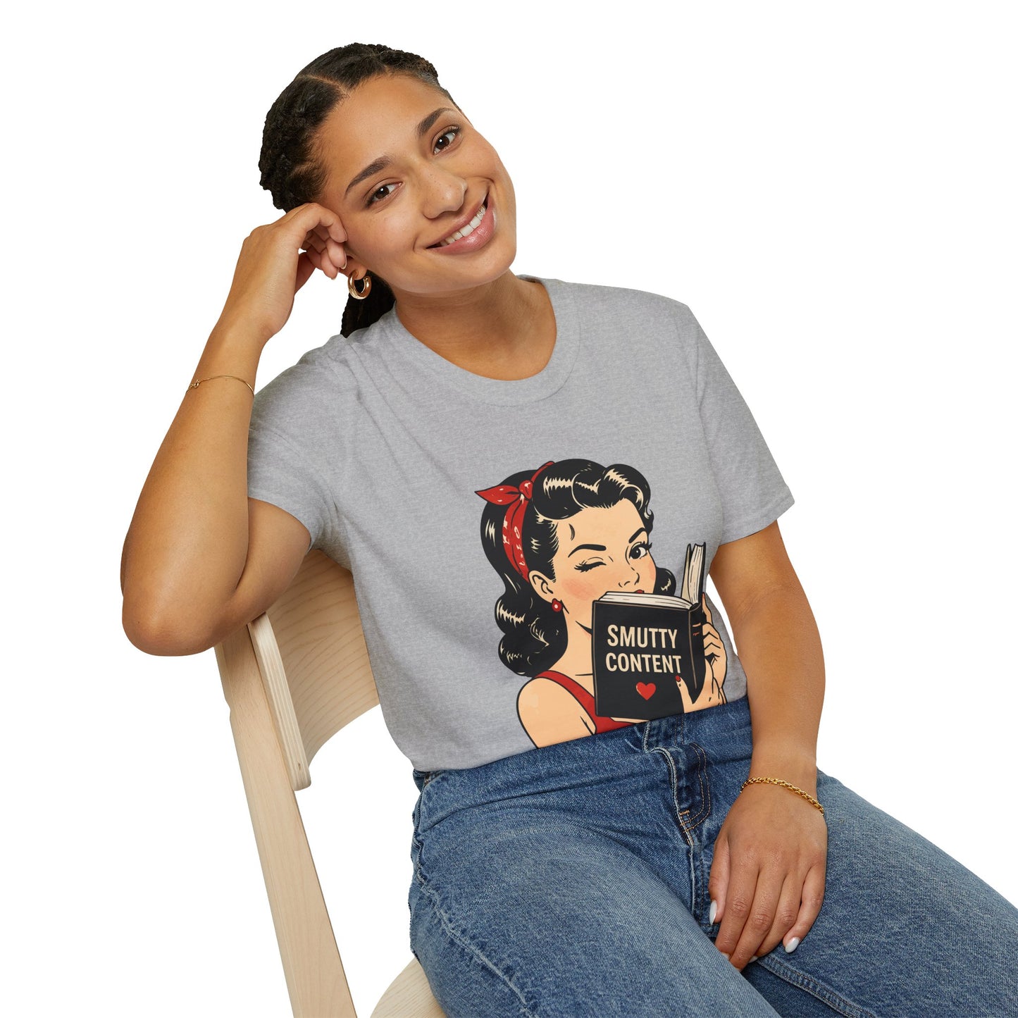 Lightweight Fabric - Vintage Pin-up Reading Tee — "Smutty Content" Graphic T-Shirt