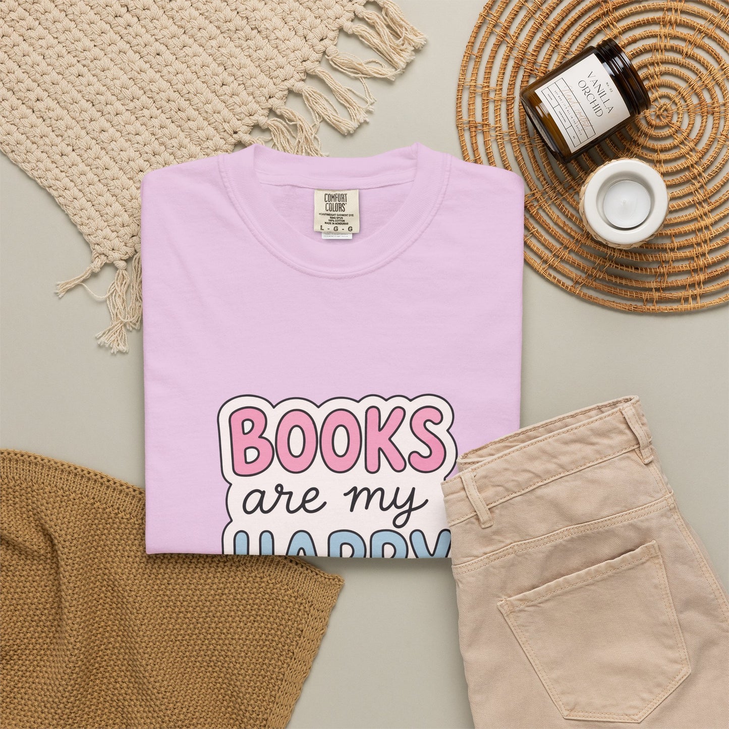 "Books Are My Happy Place" T-Shirt — Cute Pastel Reader Tee