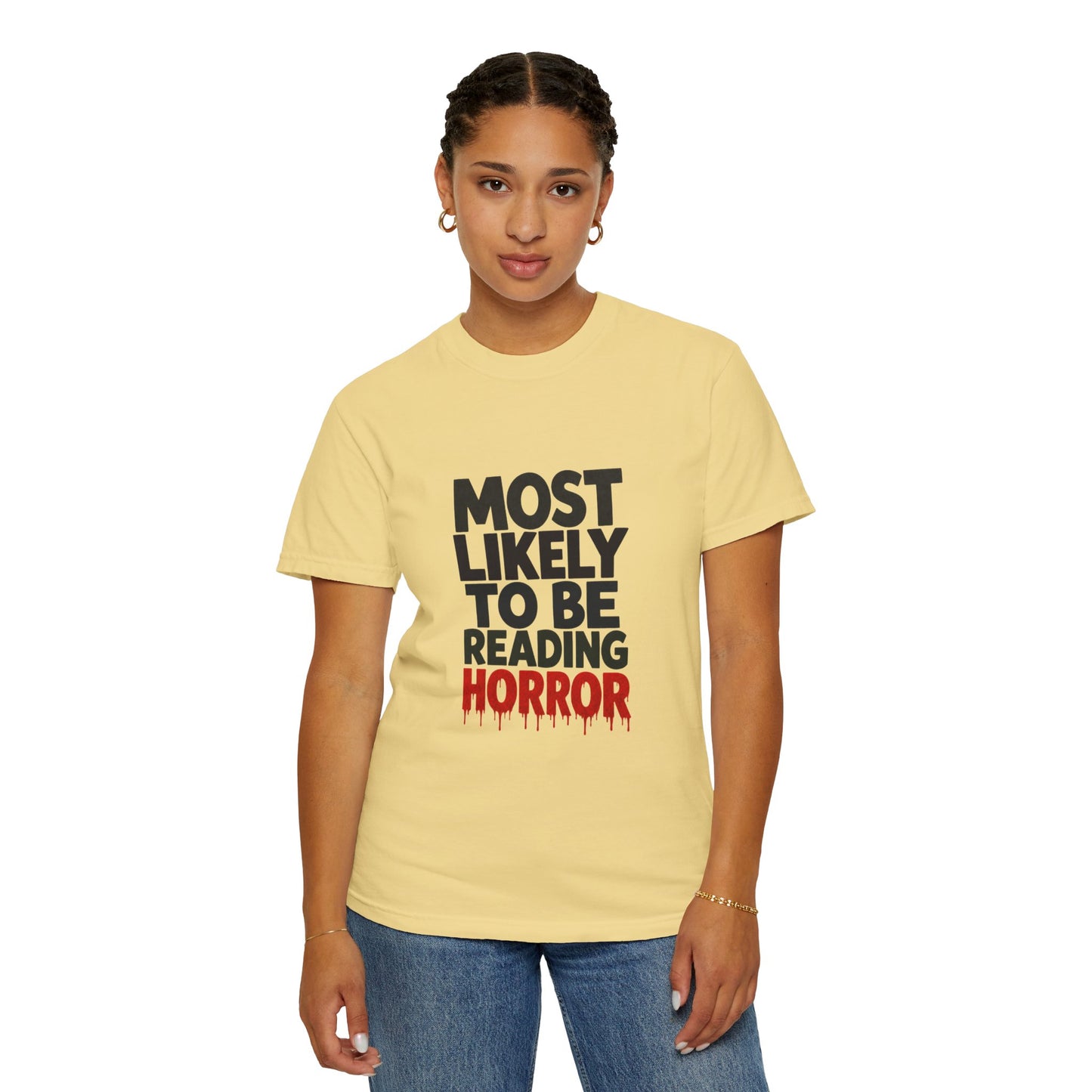 Horror Reader T-Shirt — "Most Likely to Be Reading Horror" Graphic Tee