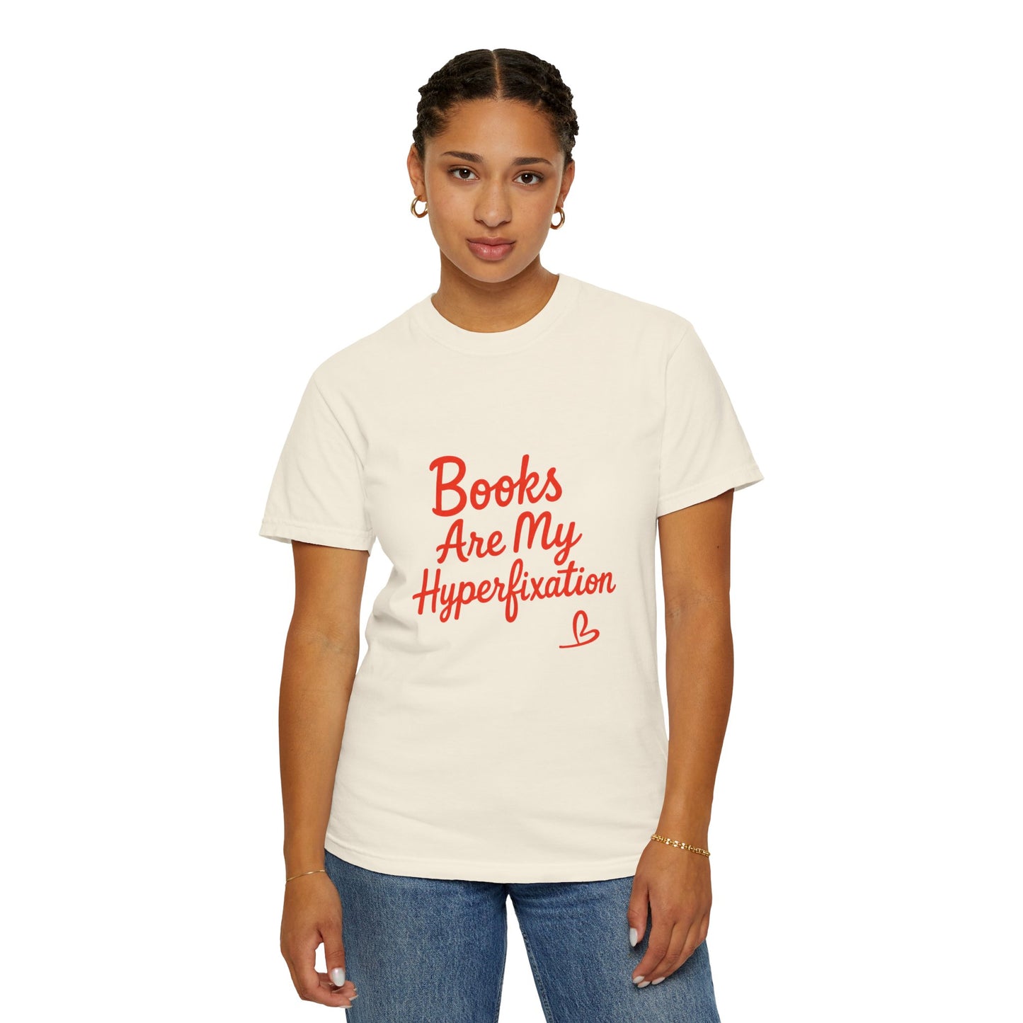Books Are My Hyperfixation T-Shirt — Cute Red Script Reading Tee for Book Lovers