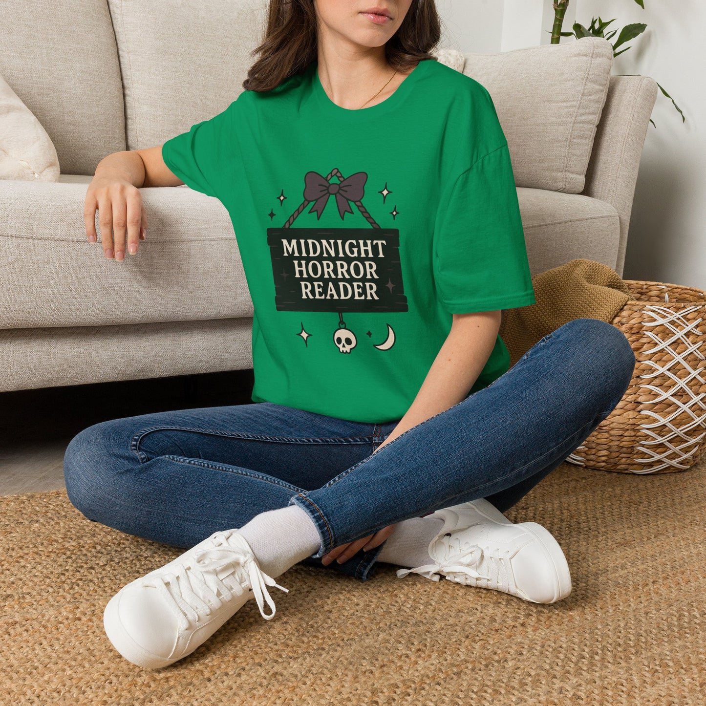 Lightweight Fabric - "Midnight Horror Reader" T-Shirt — Spooky Book Lover Graphic Tee