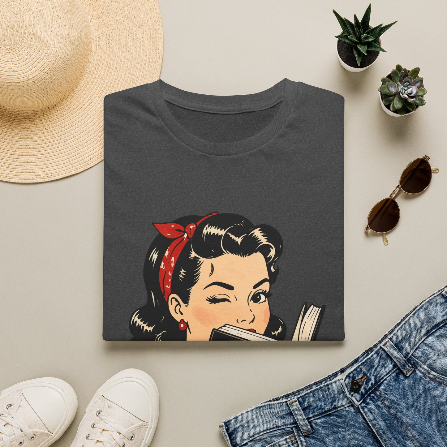 Lightweight Fabric - Vintage Pin-up Reading Tee — "Smutty Content" Graphic T-Shirt