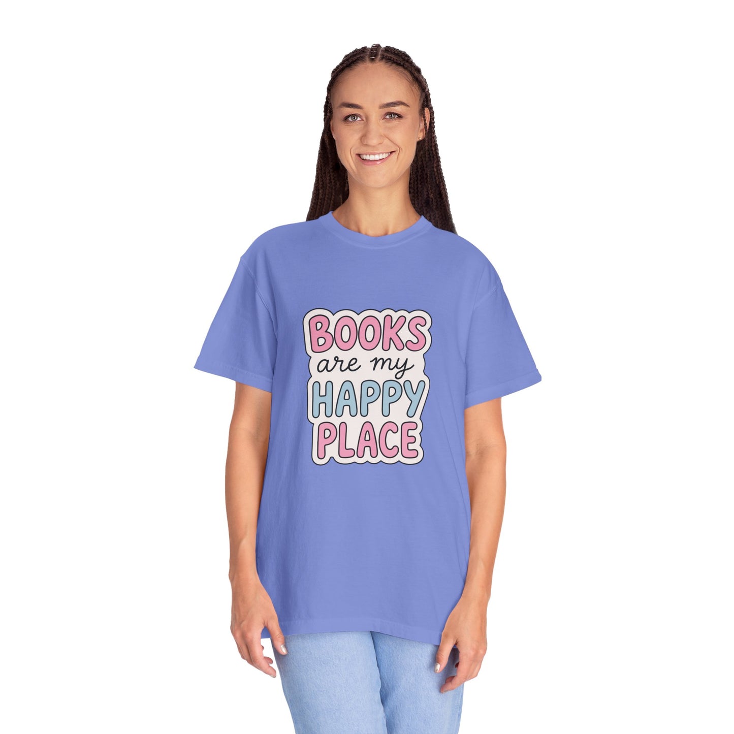 "Books Are My Happy Place" T-Shirt — Cute Pastel Reader Tee