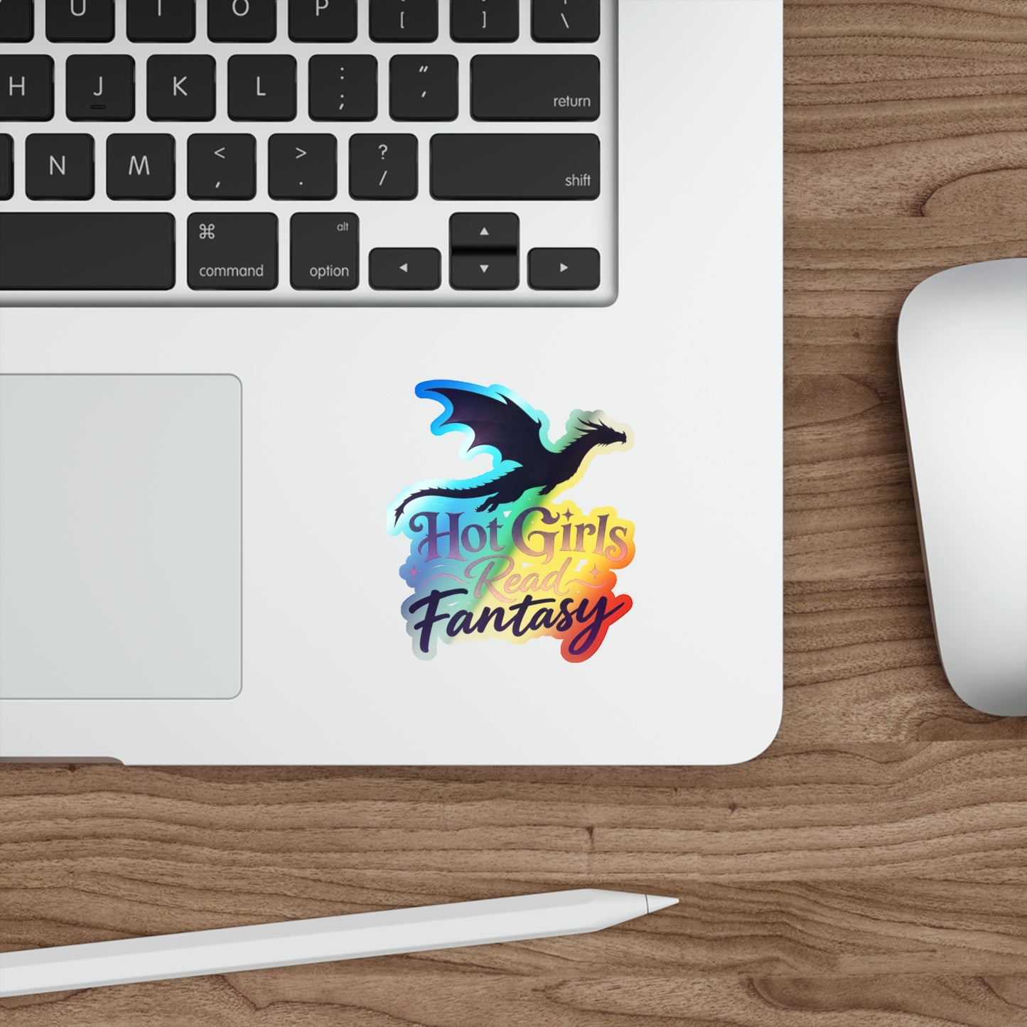 Holographic Die-Cut Sticker — "Hot Girls Read Fantasy" Dragon Design