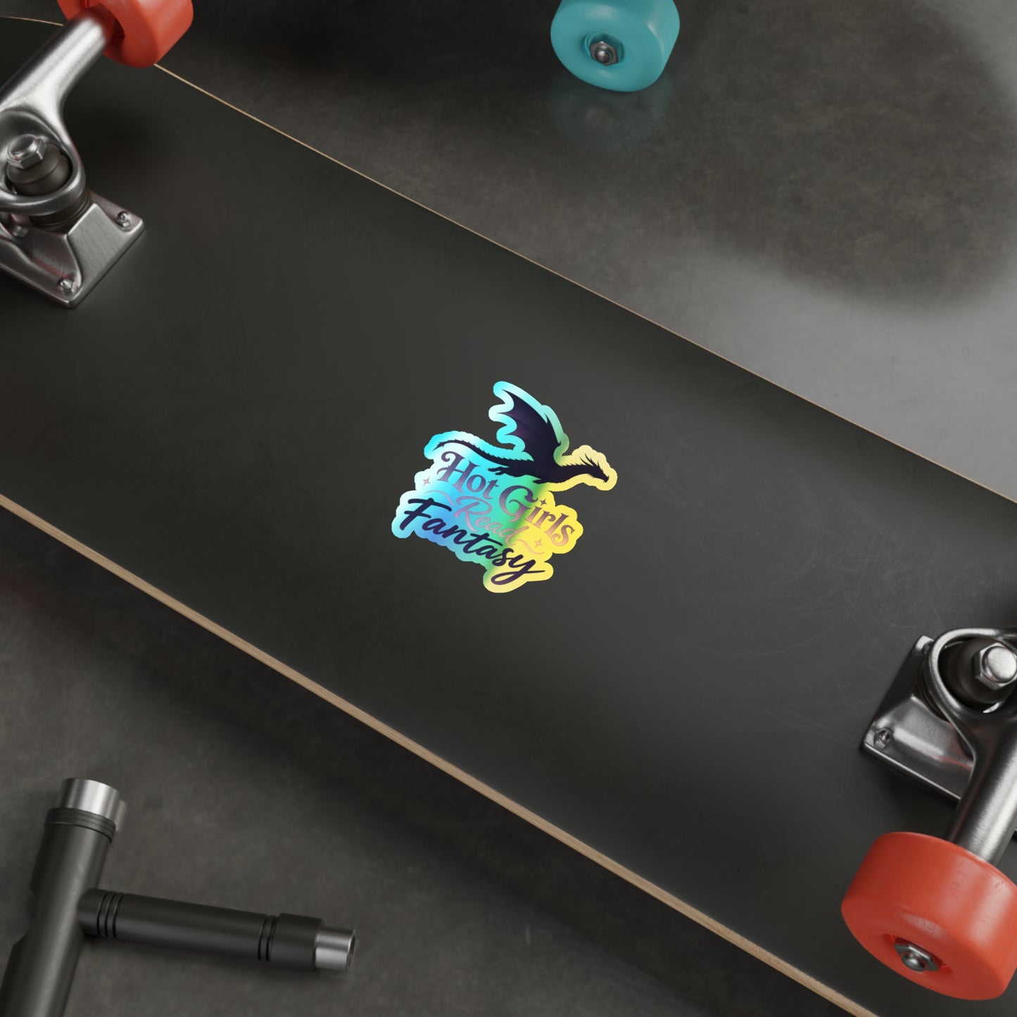 Holographic Die-Cut Sticker — "Hot Girls Read Fantasy" Dragon Design