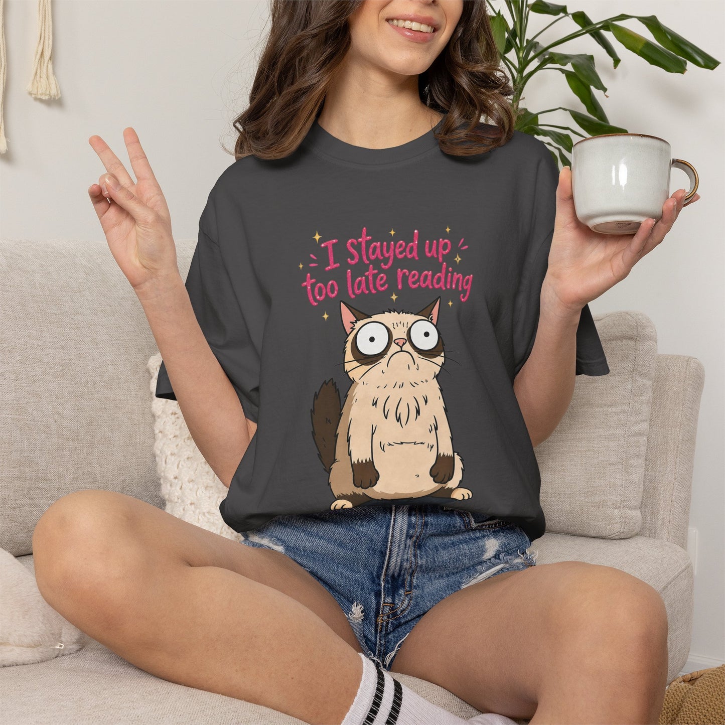 "I Stayed Up Too Late Reading" Cat T-Shirt — Cute Book Lover Graphic Tee