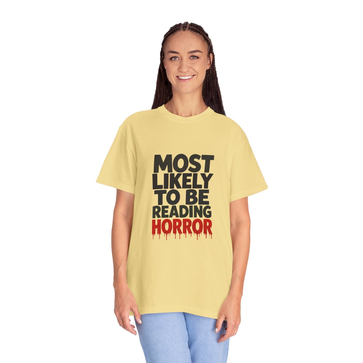 Horror Reader T-Shirt — "Most Likely to Be Reading Horror" Graphic Tee