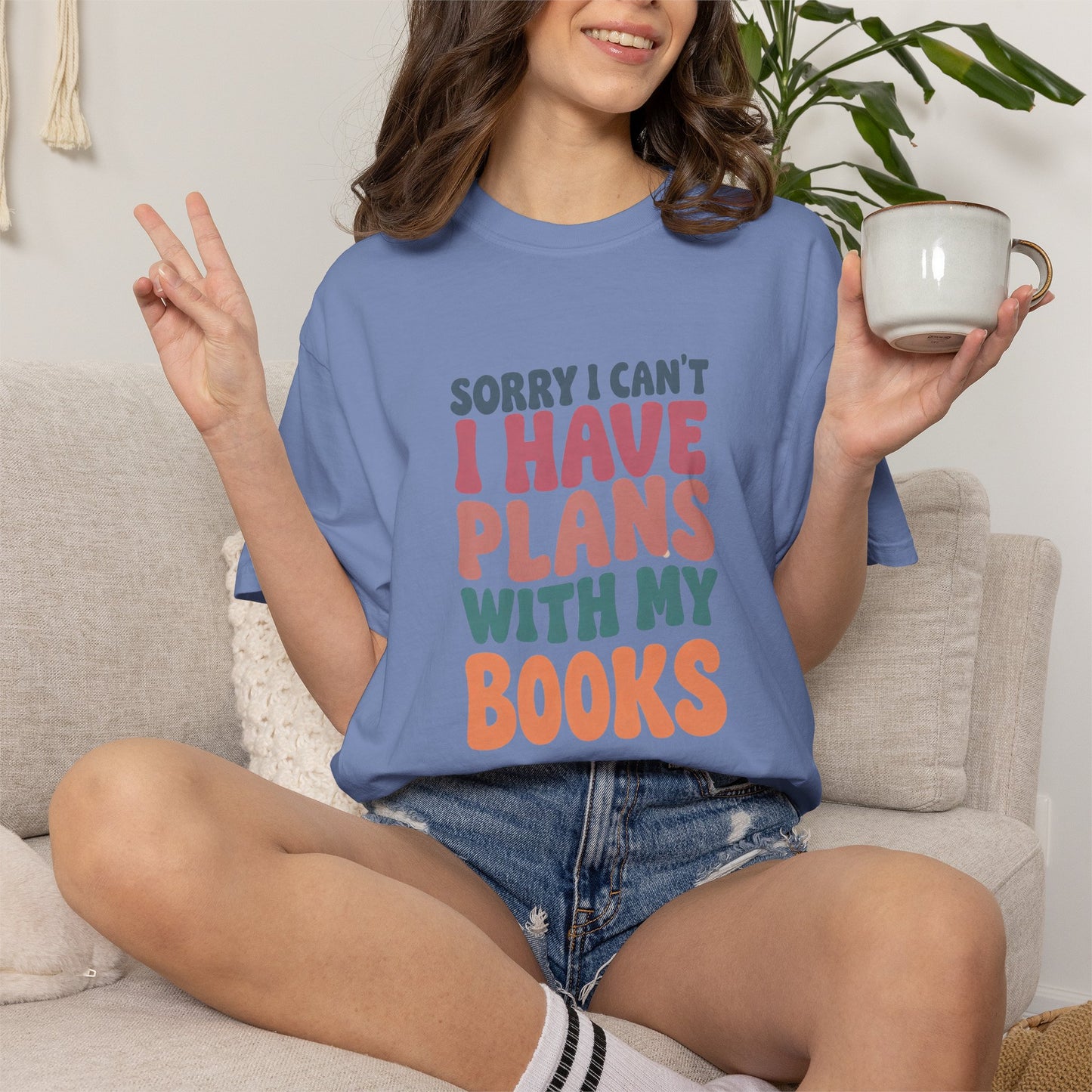 Book Lover T-Shirt — "Sorry I Can't, I Have Plans With My Books" Graphic Tee