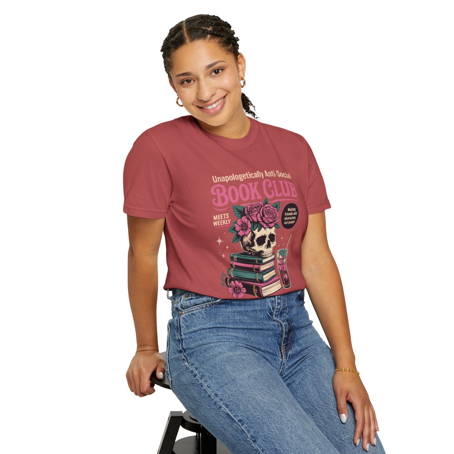 "Unapologetically Anti-Social Book Club" T-Shirt — Skull & Books Graphic Tee for Avid Readers