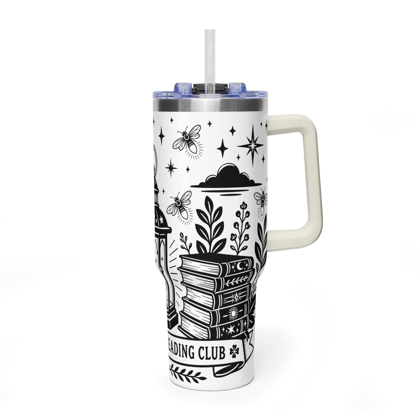 40oz Vacuum Tumbler — "Late Night Reading Club" Lantern & Moon Book Lover Travel Mug