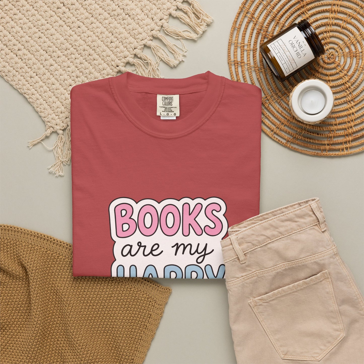"Books Are My Happy Place" T-Shirt — Cute Pastel Reader Tee