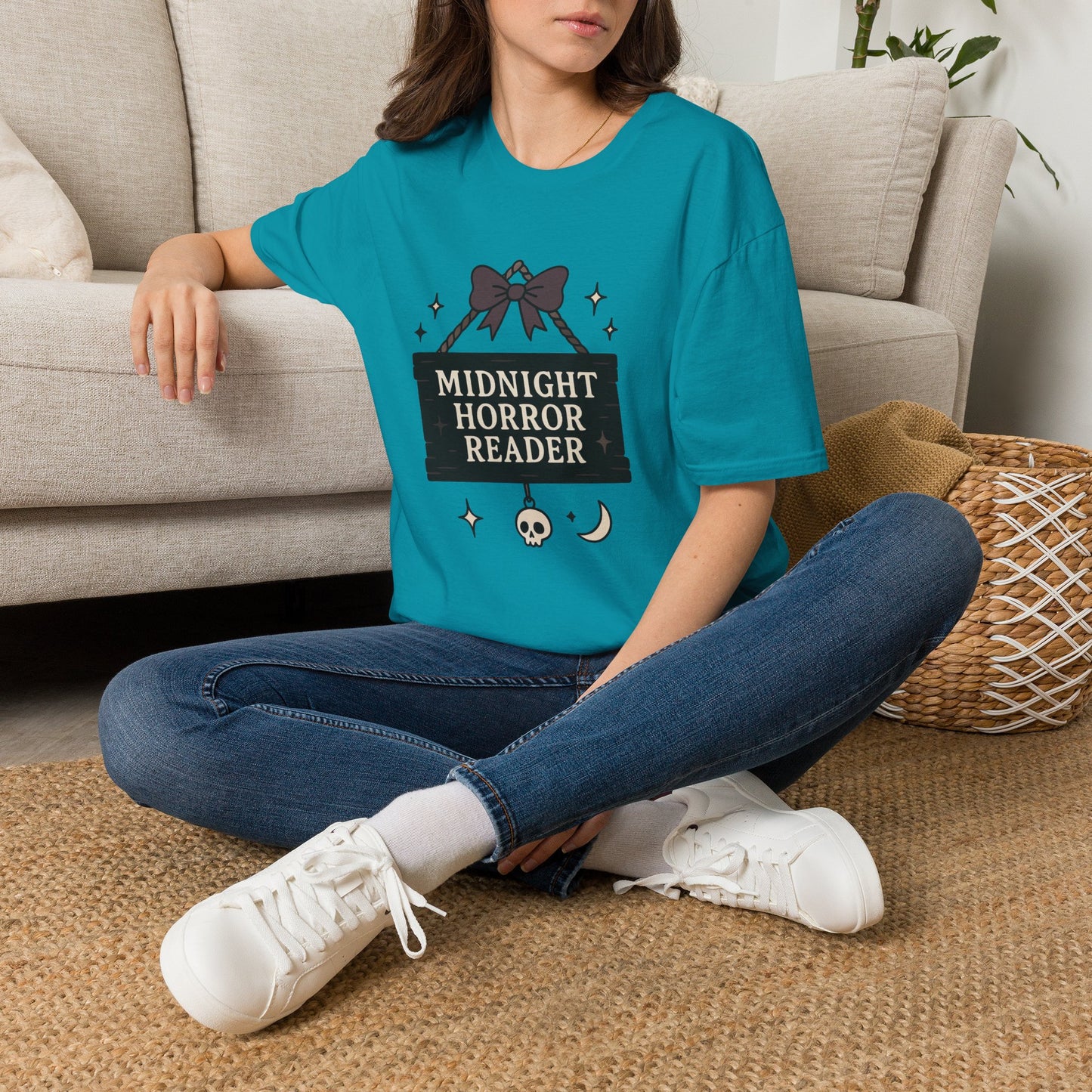 Lightweight Fabric - "Midnight Horror Reader" T-Shirt — Spooky Book Lover Graphic Tee