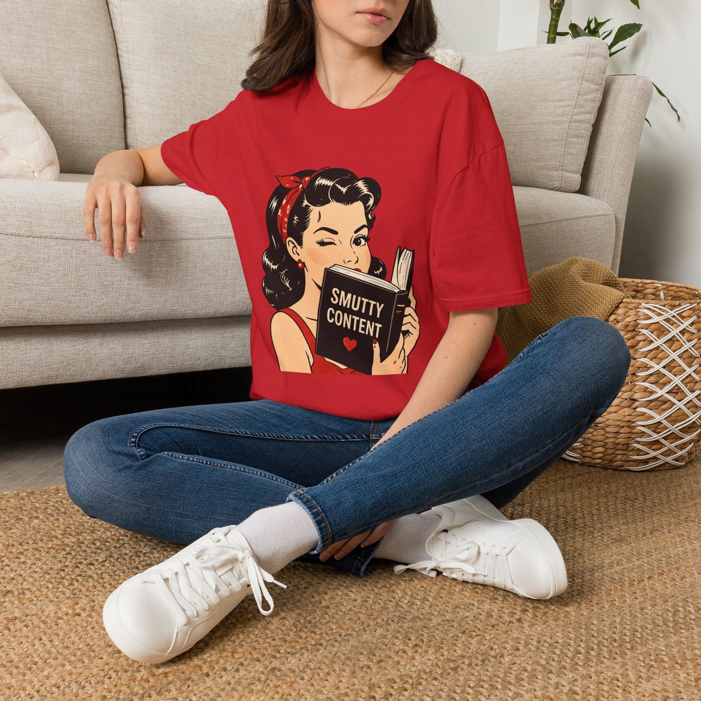 Lightweight Fabric - Vintage Pin-up Reading Tee — "Smutty Content" Graphic T-Shirt