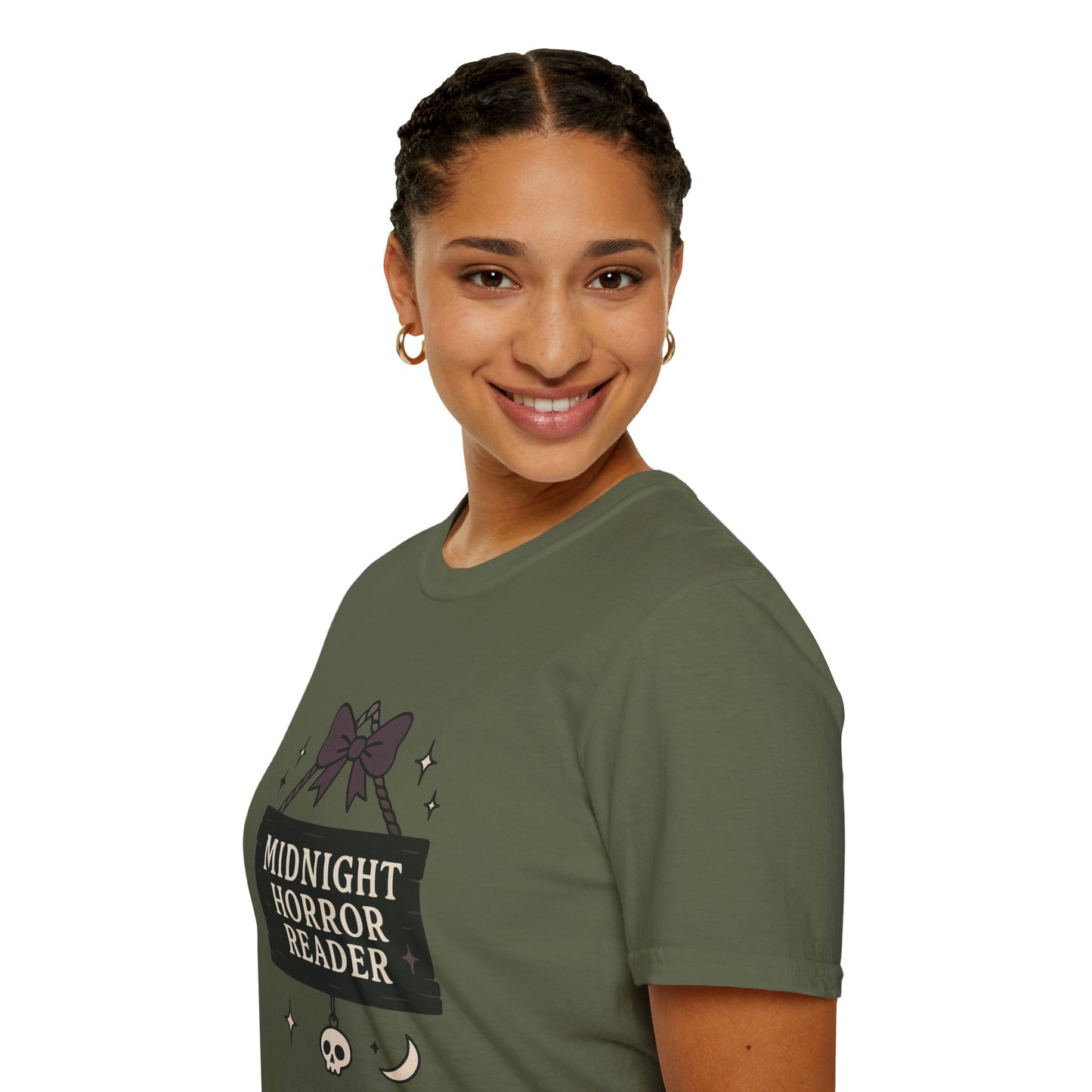 Lightweight Fabric - "Midnight Horror Reader" T-Shirt — Spooky Book Lover Graphic Tee