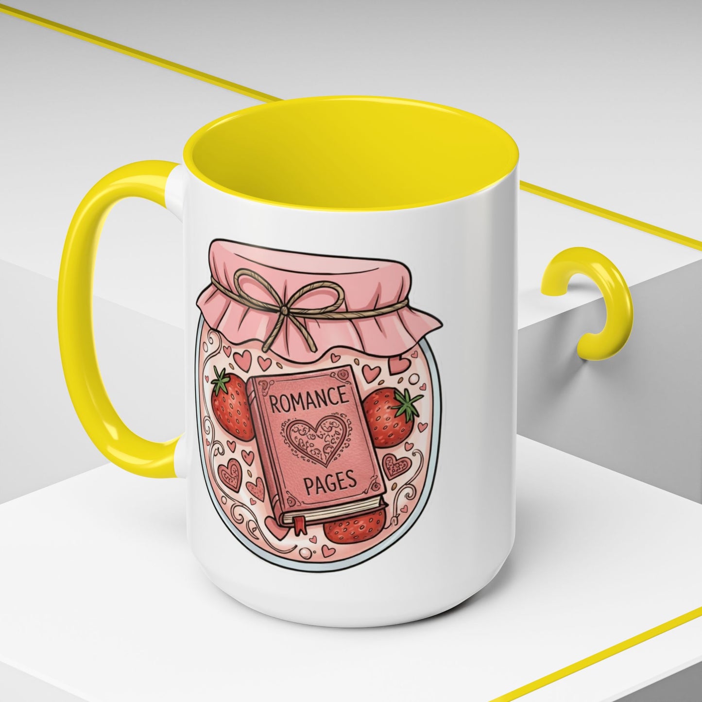 "Romance Pages" Jam Jar Coffee Mug — Cute Strawberry Jam Romance Readers Mug (11/15oz)