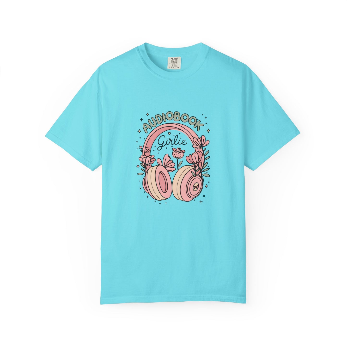 "Audiobook Girlie" T-Shirt — Floral Headphones Graphic Tee