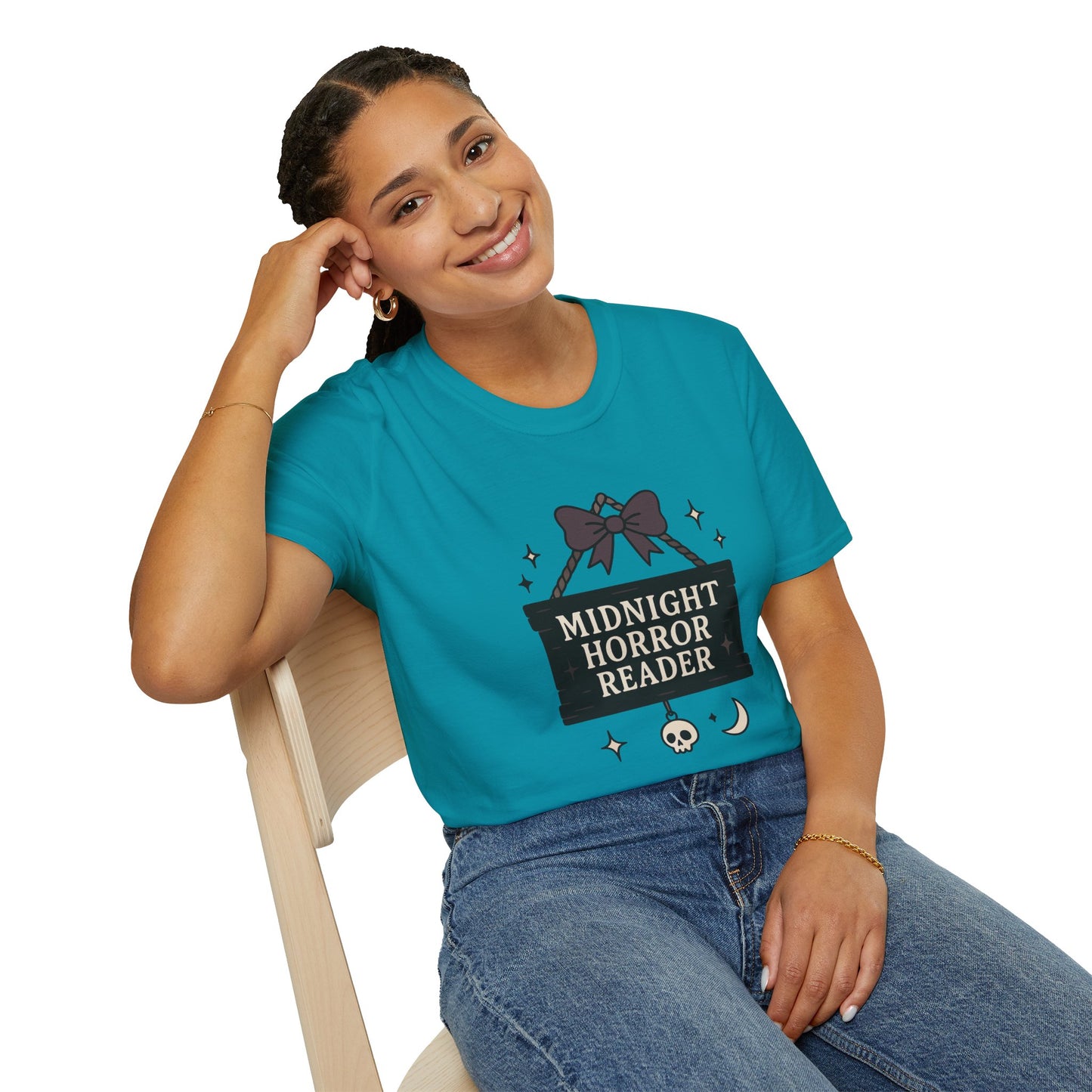 Lightweight Fabric - "Midnight Horror Reader" T-Shirt — Spooky Book Lover Graphic Tee