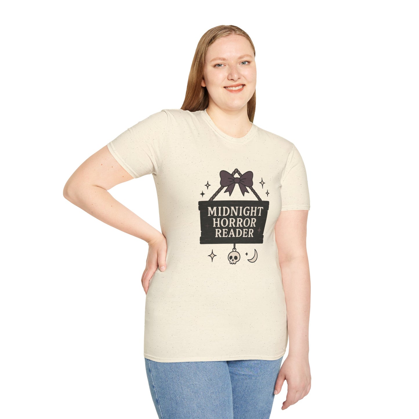 Lightweight Fabric - "Midnight Horror Reader" T-Shirt — Spooky Book Lover Graphic Tee