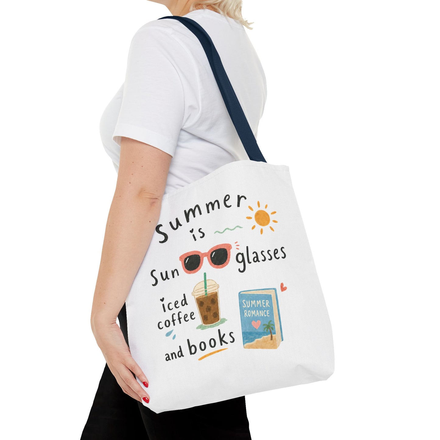 Summer Tote Bag — “Summer is Sunglasses, Iced Coffee and Books” Beach Book Bag