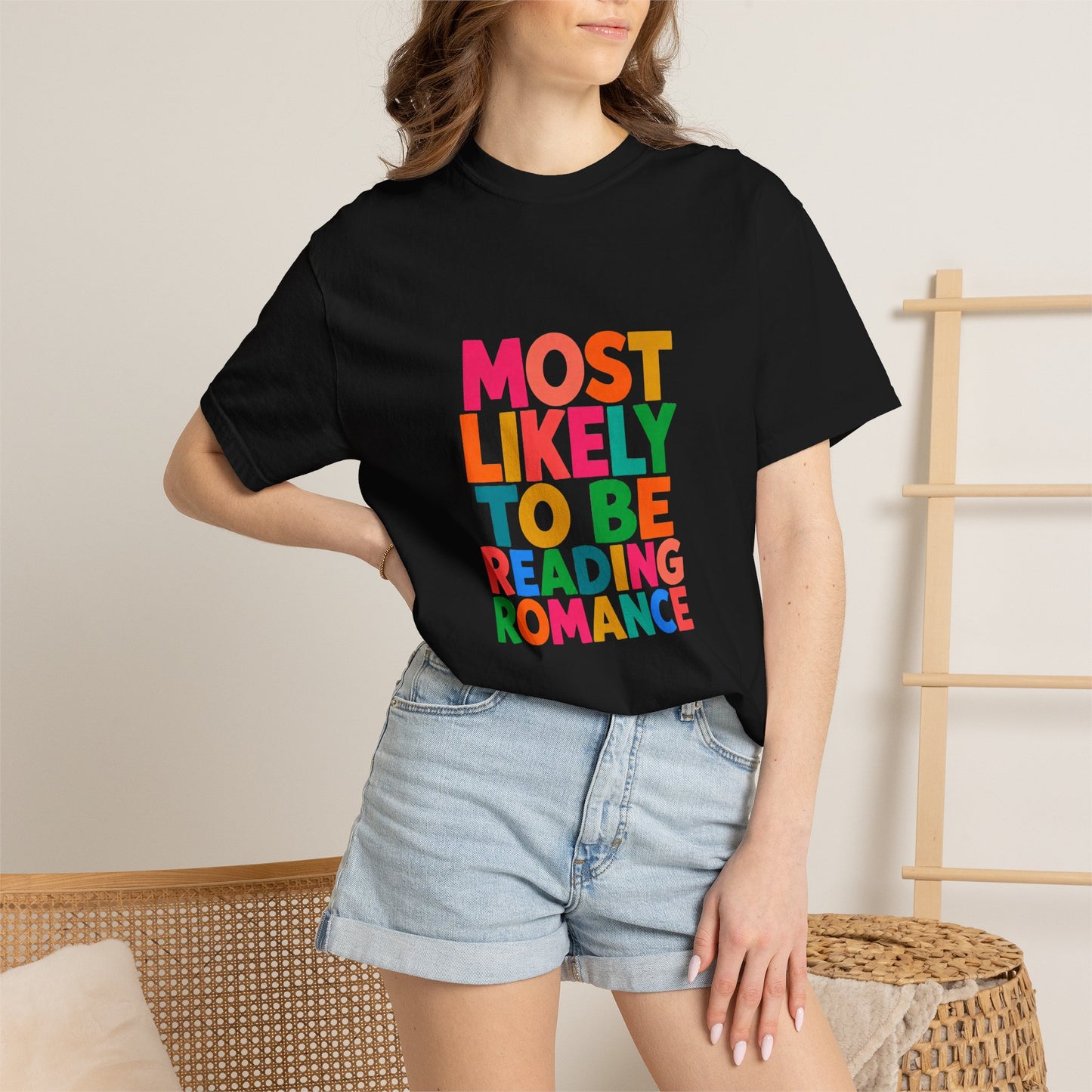 "Most Likely to Be Reading Romance" Colourful Book Lover Tee